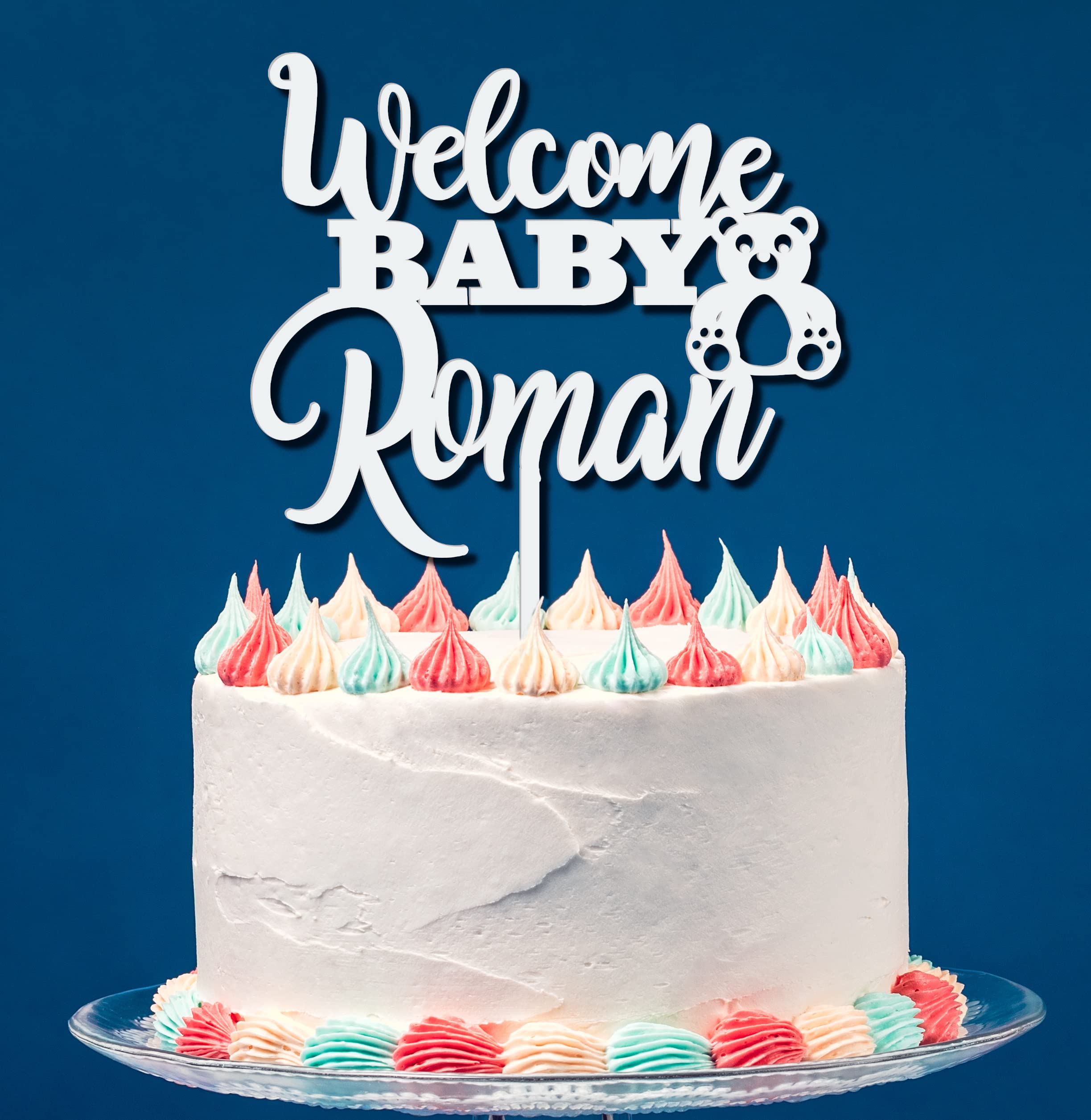 Personalized Welcome Baby Teddy Bear Cake Topper - Rustic Baby Shower Decor for Gender Reveal, Newborn Celebration, Baby Girl or Boy - Perfect for Baby Showers, Birth Announcements & Nursery Decor