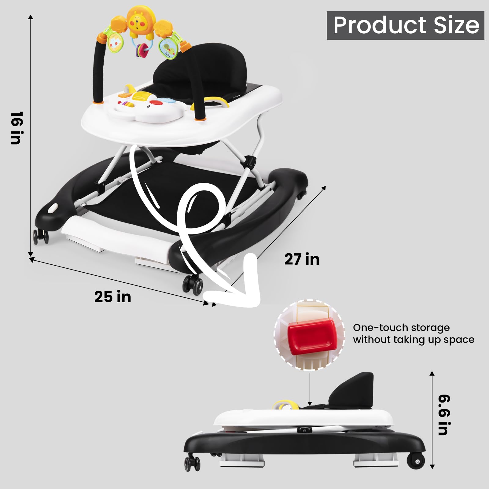 5-in-1 Foldable Baby Walker with Bouncer, Adjustable Height & Removable Tray - Interactive Learning Toy with Music for Infants 6-18 Months - Perfect for First Steps, Playtime & Feeding (Ideal for Nursery, Living Room & Daycare)