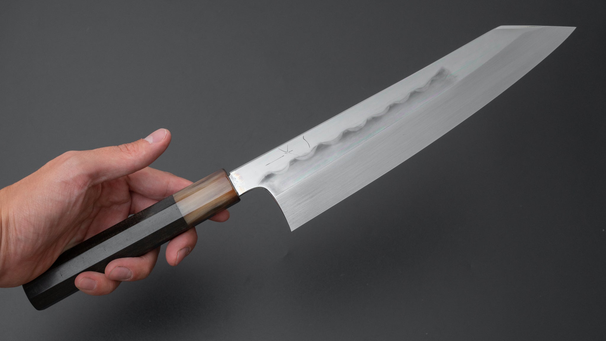 Hitohira Togashi White #1 Notaremon Mizu Honyaki Kiritsuke Gyuto 240mm Japanese Chef Knife with Taihei Ebony Handle & Saya (#074) - Premium Kitchen Knife for Sushi, Sashimi & Meat Cutting