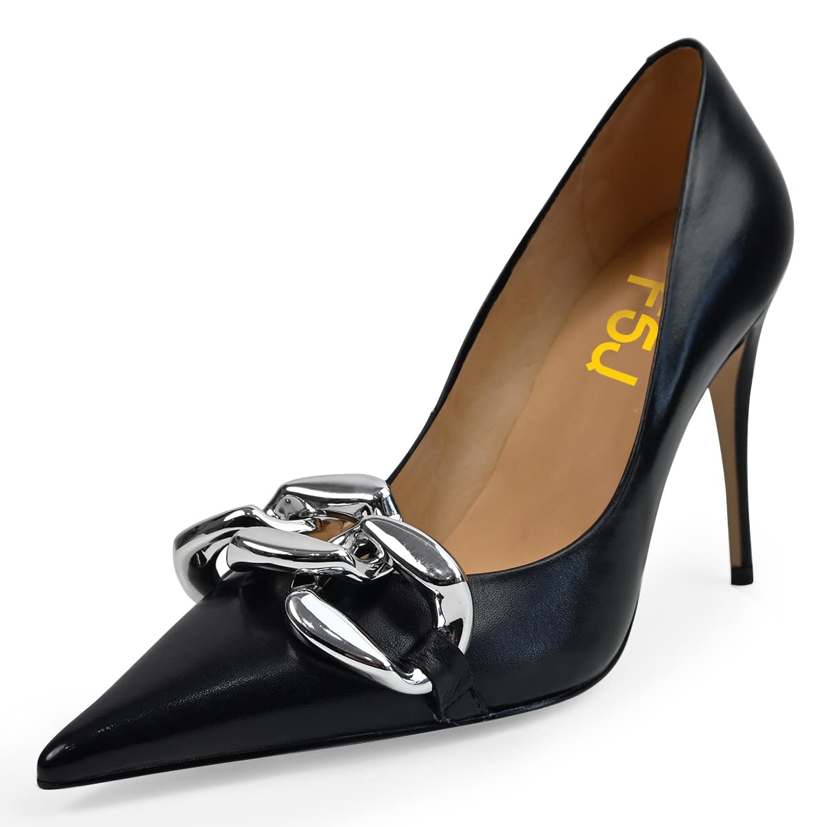 FSJ Women's Elegant Pointed Toe Stiletto High Heel Pumps - Slip On Chain Buckle Party Dress Shoes for Women (US Size 4-15) - Perfect for Evening Parties, Weddings & Formal Events