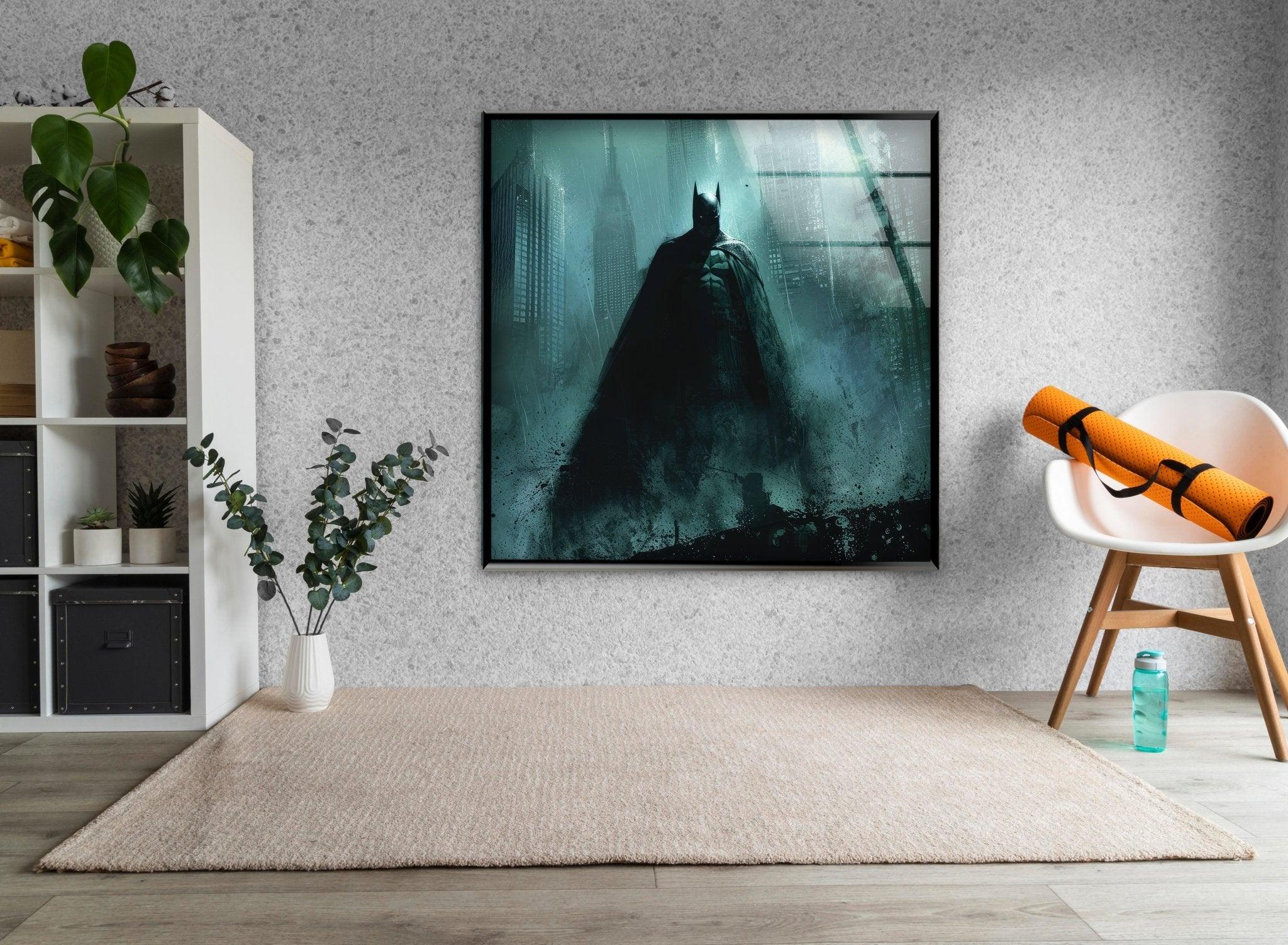 Batman Gotham City Glass Wall Art - Stunning Superhero Decor for Home & Office - Perfect for Living Room, Bedroom, or Man Cave Display