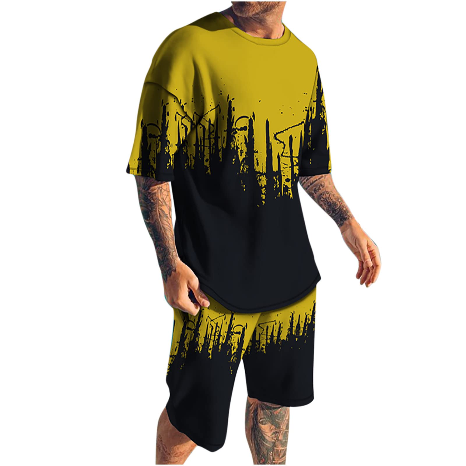 Men's Summer Activewear 2-Piece Outfit - Tie Dye Short Sleeve T-Shirt & Athletic Shorts Set | Breathable Casual Sportswear for Gym, Running & Outdoor Activities
