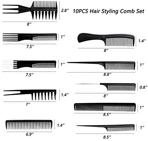 SHOPCASH 10-Piece Professional Plastic Hair Comb Set - Salon Styling Tools for Hair Cutting, Barber Kits & Home Use | Multipurpose Combs for Styling, Detangling & Grooming (Great for Salons, Barbershops & Personal Care)