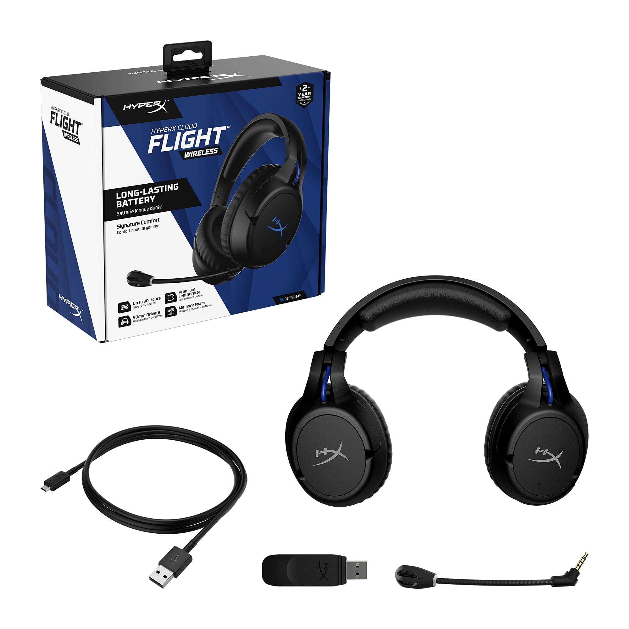 HyperX Cloud Flight Wireless Gaming Headset for PS5, PS4, PC - 30H Battery Life, Memory Foam Ear Cushions, Noise-Cancelling Mic with LED Mute (Renewed) - Perfect for Competitive Gaming & Long Streaming Sessions