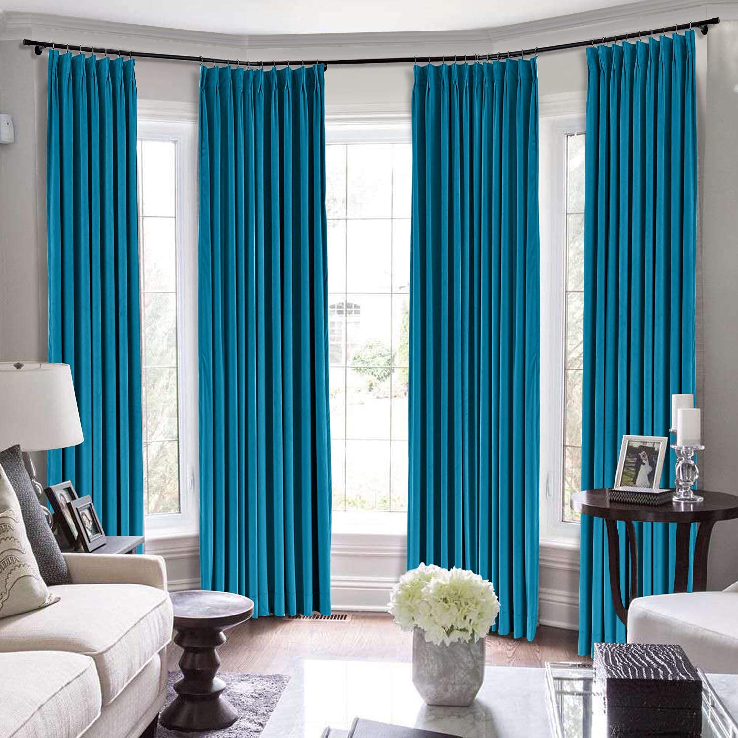 Double Pinch Pleat Extra Long Solid Curtains - 60