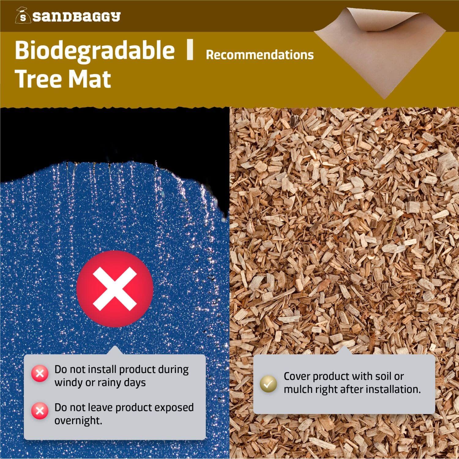 Biodegradable Tree Mats 3 ft x 3 ft - Eco-Friendly Garden Weed Barrier - Made in USA - Paper Mulch for Landscaping (2 Pack) - Perfect for Tree Planting, Weed Control & Soil Protection