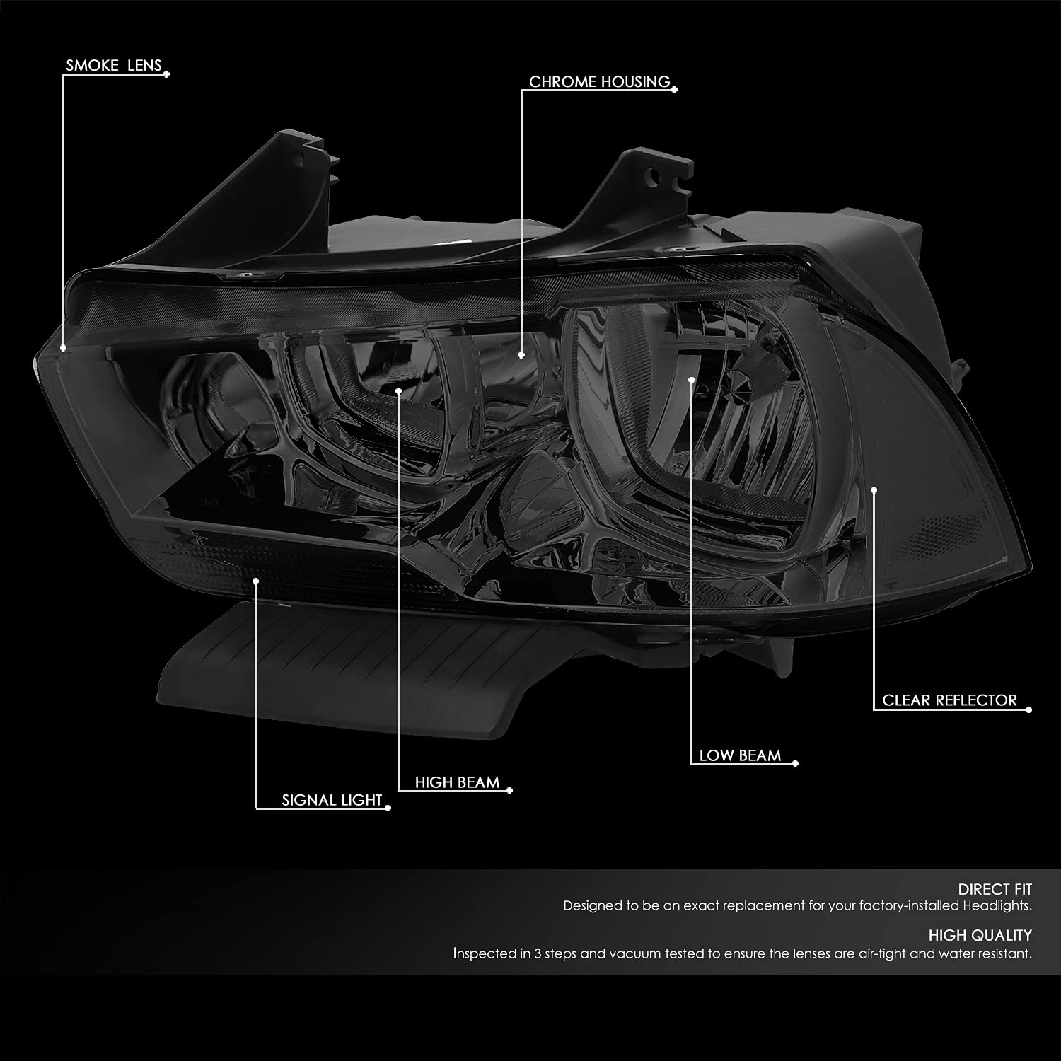 DNA MOTORING HL-OH-CHA11-SM-CL1 Smoke Lens Headlights for 2011-2014 Dodge Charger - Black Housing LED Projector Headlamps - Upgrade Your Ride for Night Driving & Custom Look