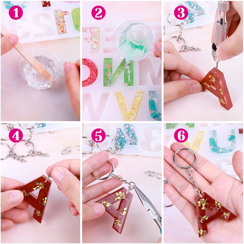 Anezus Alphabet Silicone Resin Molds - Letter & Number Epoxy Molds for DIY Keychain Jewelry Making, Includes Keychain Rings & Pin Vise Set - Perfect for Resin Casting, DIY Gifts, and Handmade Crafts (Ideal for Birthday, Christmas, and Personalized Gifts)