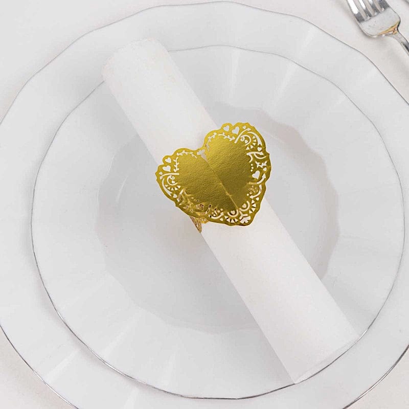 12 Pack Shimmery Laser Cut Heart Napkin Rings with Elegant Lace Pattern - Perfect for Wedding, Valentine's Day & Romantic Dinner Table Decor
