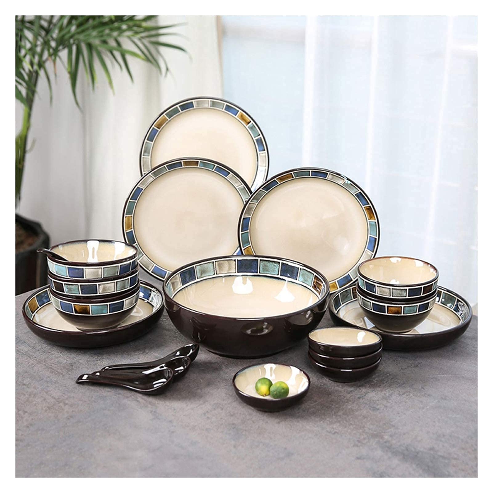LVTFCO 20-Piece Classic Checkered Ceramic Dinnerware Set - Durable Dessert Plates, Bowls & Dishes for Kitchen & Dining | Perfect for Family Gatherings, Dinner Parties & Restaurant Use