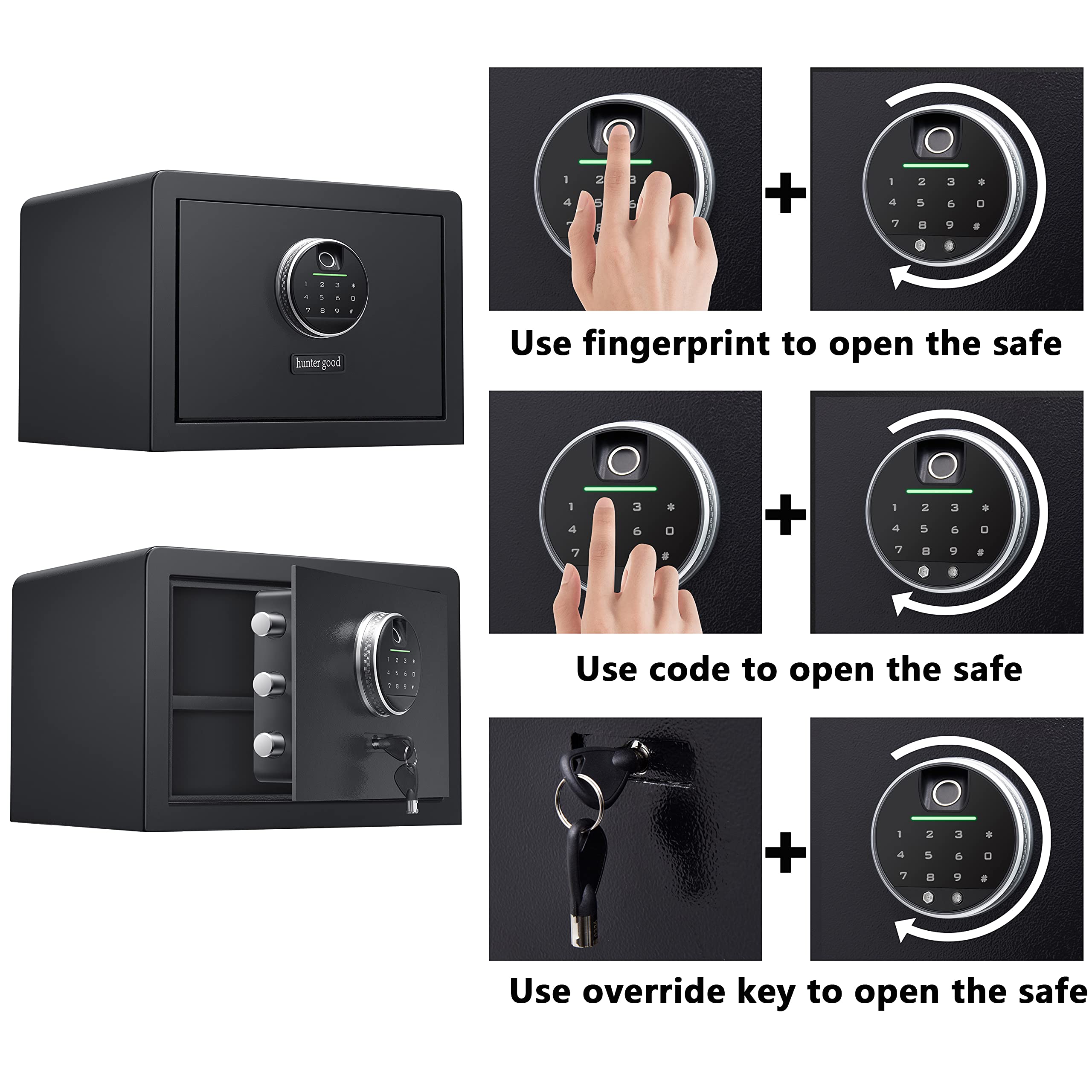Biometric Digital Security Safe Box - Fingerprint Home Safe for Cash, Jewelry, Valuables & Gun Storage | 1.0 Cubic Feet Small Safe for Bedroom, Office & Travel | Fireproof Security Box for Personal Documents & Important Items