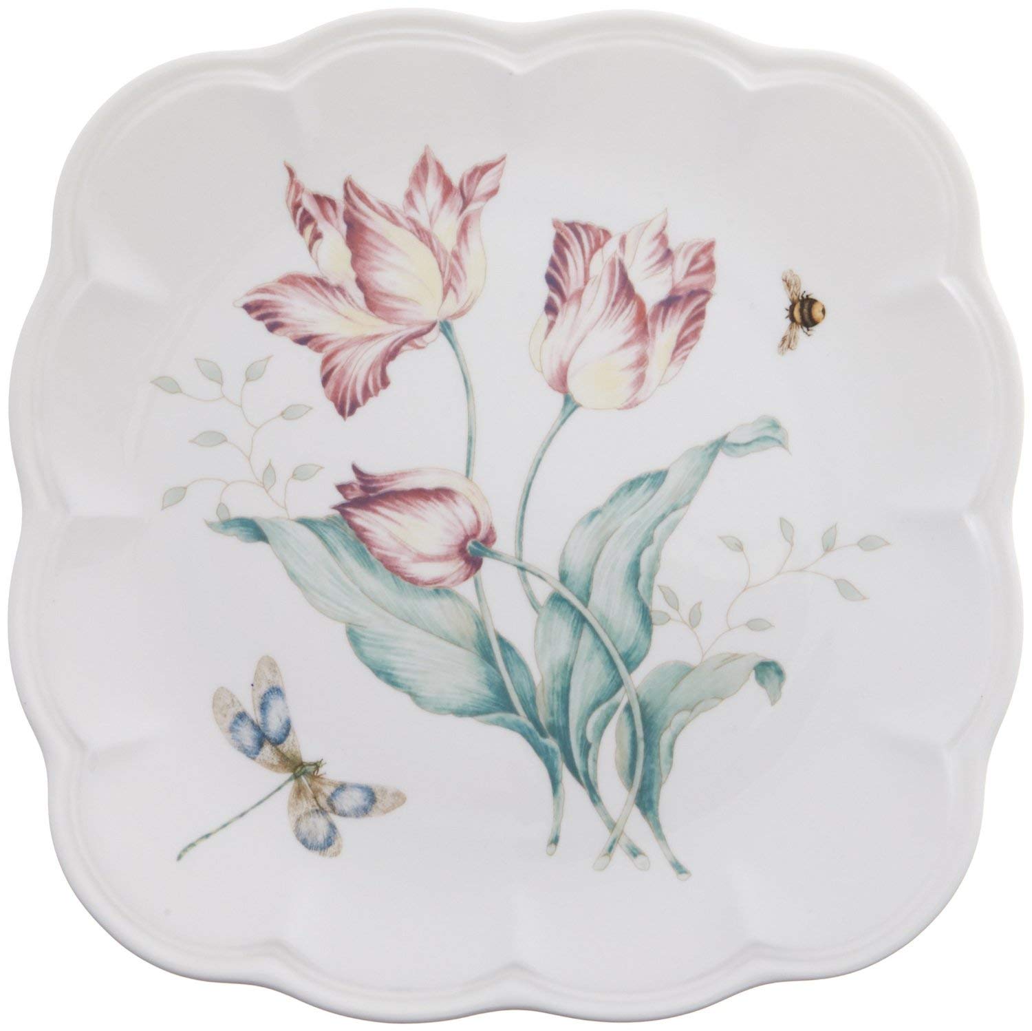 Butterfly Meadow 9-Inch Square Decorative Dinner Plates - Set of 4 for Home Decor, Wedding Table Settings & Party Serving | Elegant Floral Design for Dining Room, Kitchen & Special Occasions