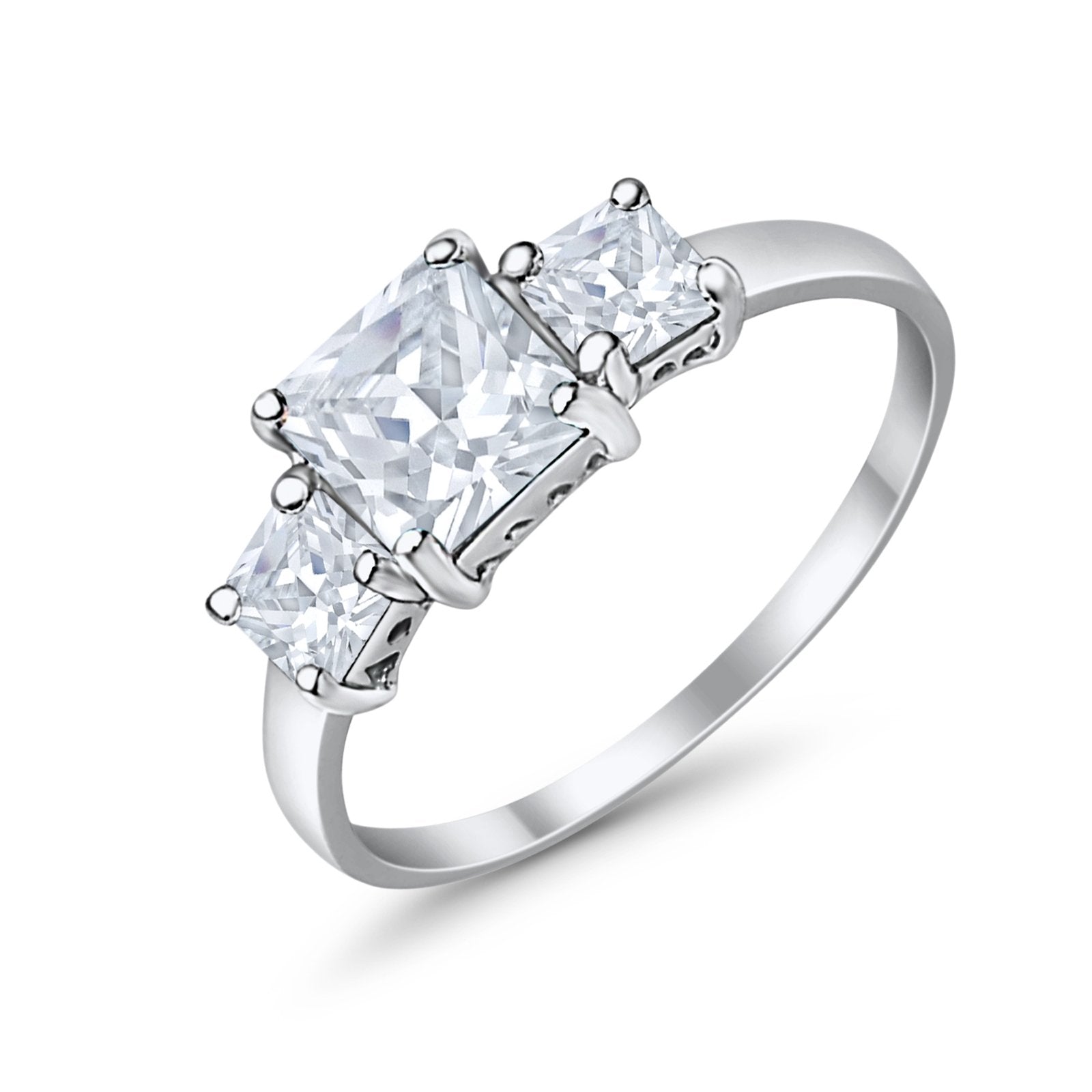 3 Stone Princess Cut Cubic Zirconia Ring - 925 Sterling Silver Fashion Jewelry for Women - Perfect for Weddings, Anniversaries & Special Occasions