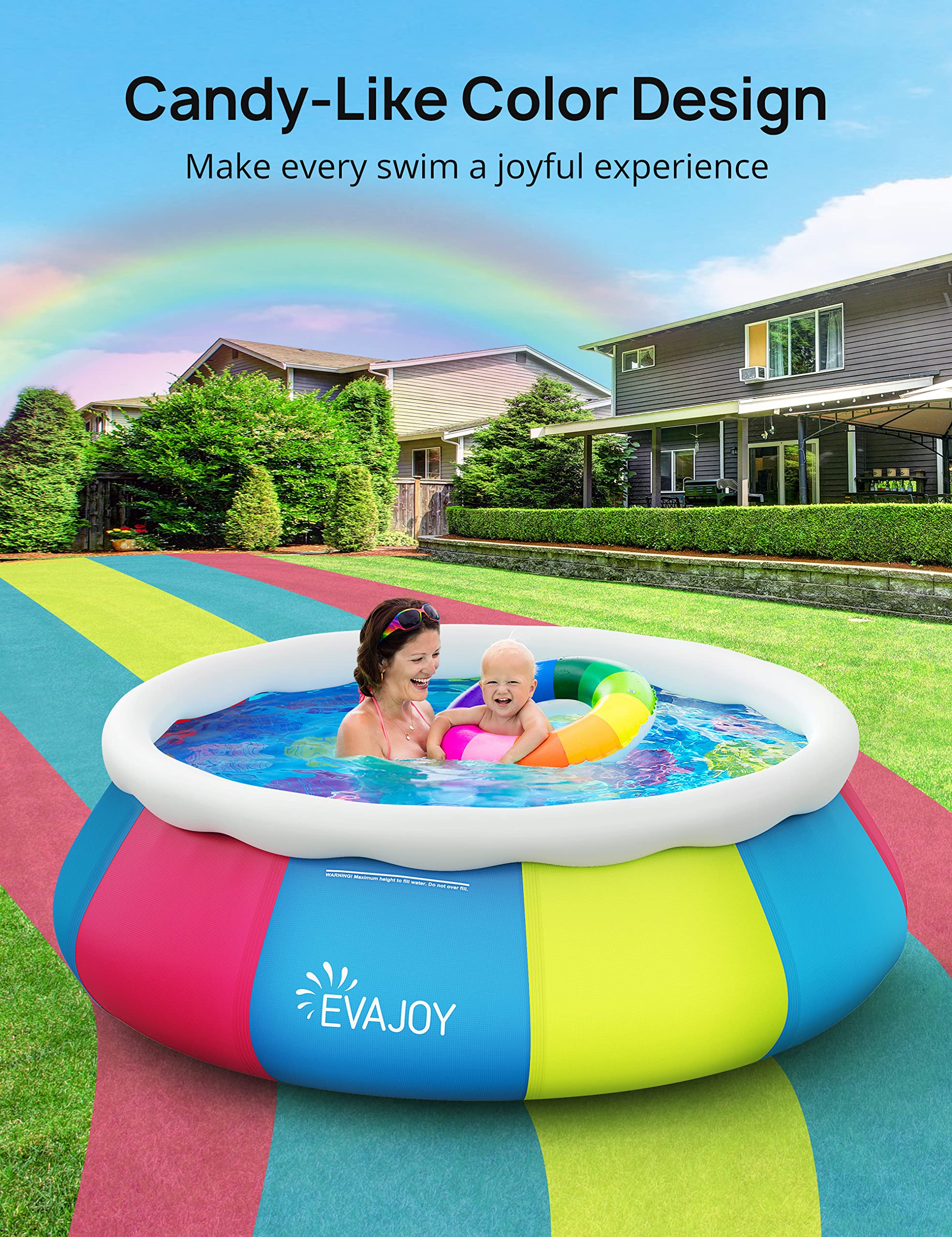 EVAJOY 10ft × 30in Inflatable Above Ground Swimming Pool with Top Ring & Cover - Easy Setup Family Kiddie Pool for Adults & Kids - Perfect for Backyard, Outdoor Summer Fun, Parties & Relaxation