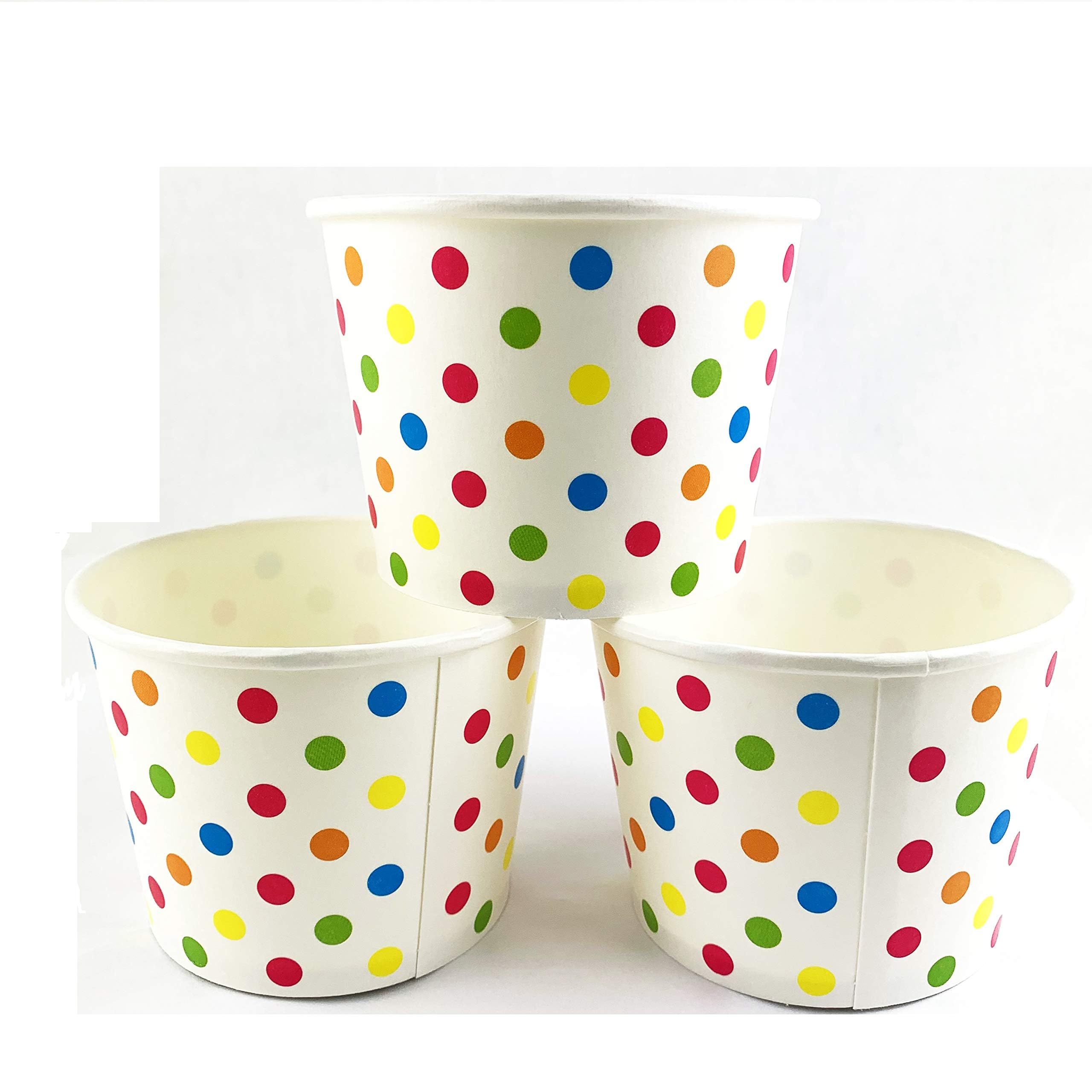 Polka Dot Paper Ice Cream Cups 12oz - 50 Pack Rainbow Colored Disposable Yogurt Cups for Parties, Desserts & Catering