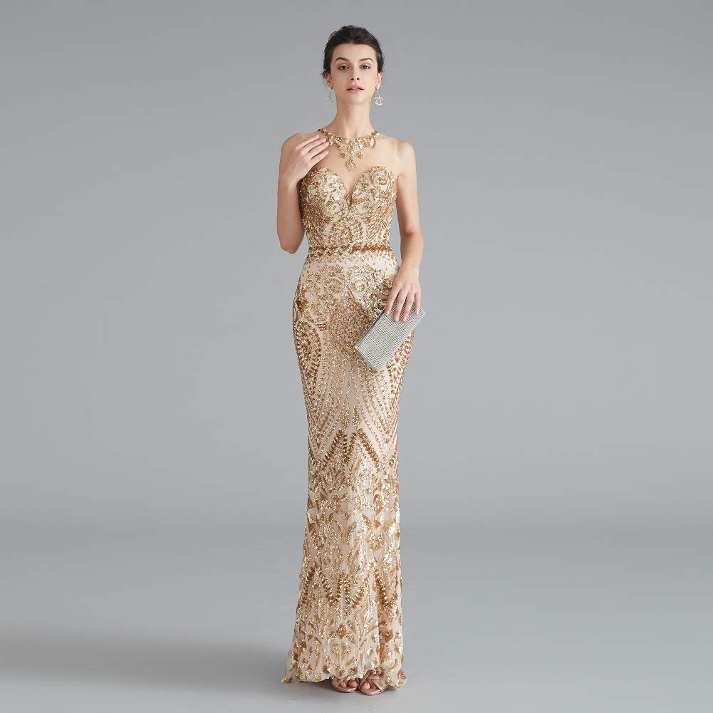 Sparkly Sequin Mermaid Evening Dress in Gold/Royal Blue - Elegant Trumpet Prom Gown for Women | Perfect for Formal Parties, Weddings, and Special Occasions