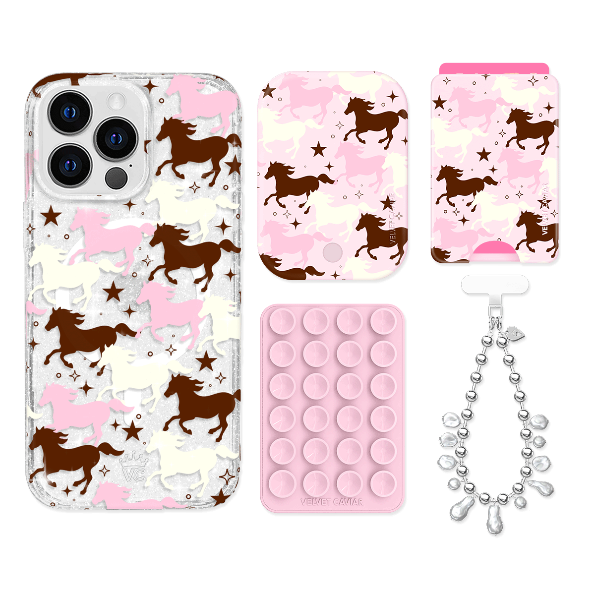 Pink Pony Glitter iPhone Case with Wallet - Cute Sparkly Phone Cover for iPhone 13/14/15 Pro Max - Perfect for Girls, Teens & Women - Great for Parties, Travel & Everyday Use