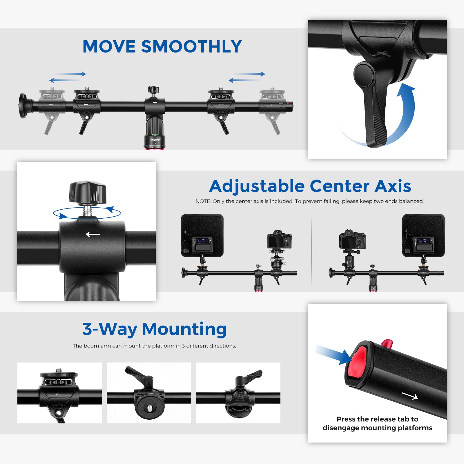 NEEWER 25/30 Inch 62cm/76cm Horizontal Tripod Center Axis - Professional Camera Tripod for DSLR, Video & Photography - Perfect for Travel, Vlogging & Studio Shoots