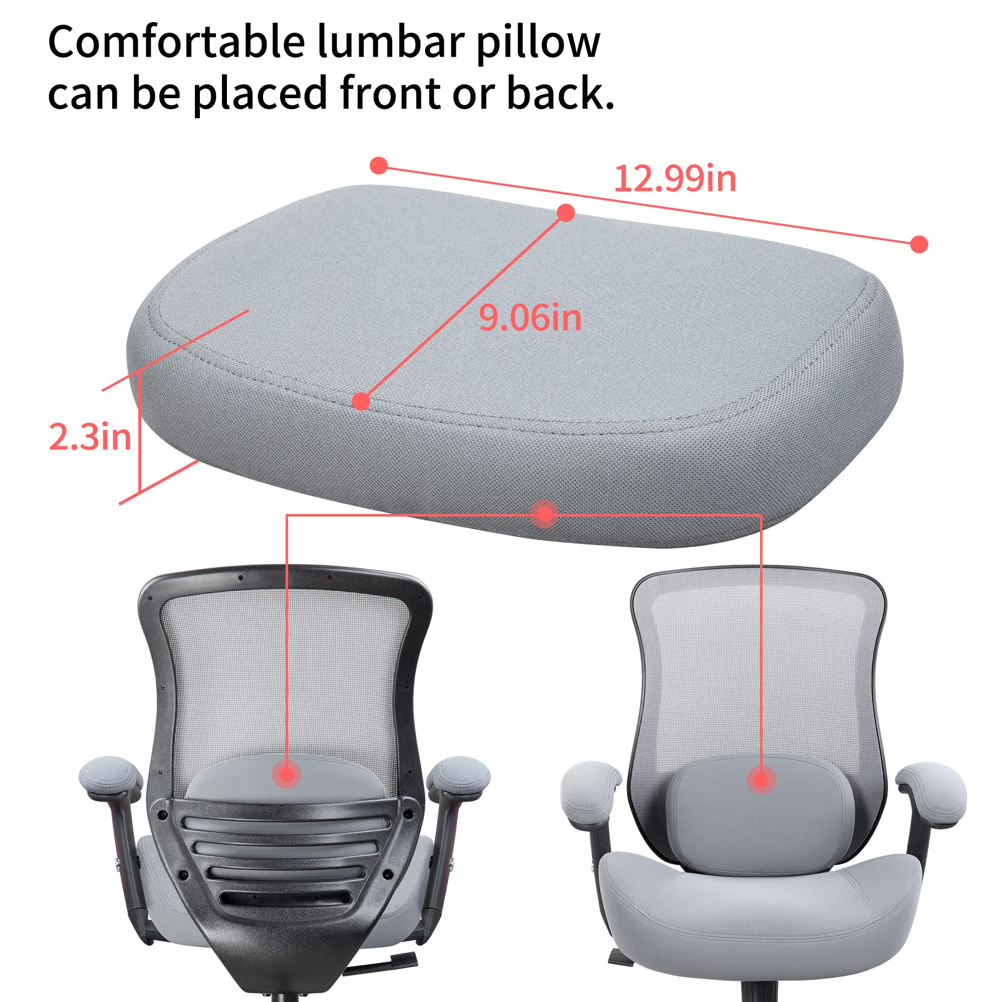 Ergonomic Office Chair with Adjustable Height, Lumbar Support & Breathable Mesh Back - Grey - Perfect for Home Office, Gaming & Computer Workstations