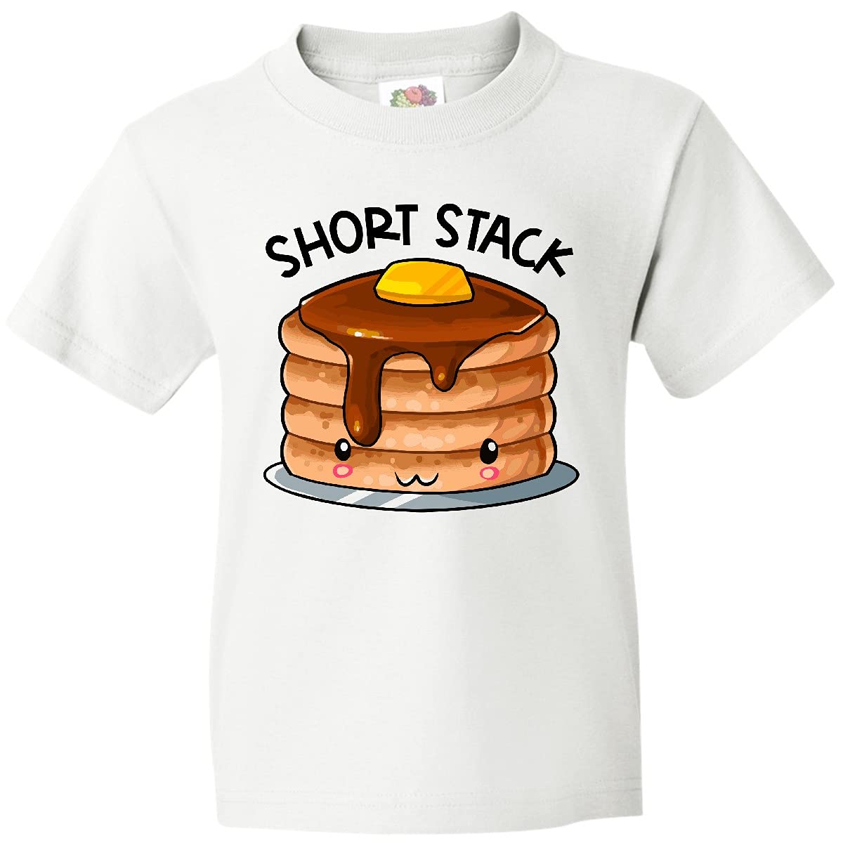 Inktastic Short Stack Cute Pancake Breakfast Youth T-Shirt - Fun Kids Graphic Tee for Breakfast Lovers, Family Brunch & Weekend Outfits