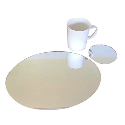 Mirrored Oval Placemat and Coaster Set - 8 Elegant Placemats with 8 Matching Coasters for Dining Table Decor - Perfect for Dinner Parties, Home Entertaining & Modern Kitchen Accessories