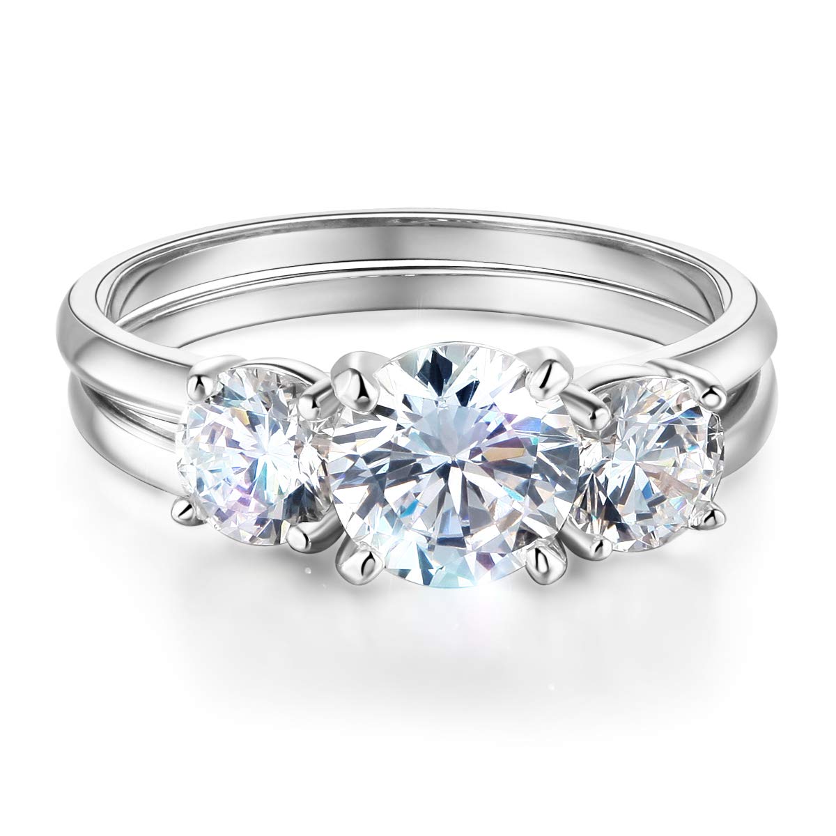 Wellingsale 14K Yellow or White Gold Cubic Zirconia 3-Stone Engagement Ring & Wedding Band Set for Women - Elegant Round Cut CZ Bridal Jewelry Set for Proposals, Anniversaries, and Special Occasions
