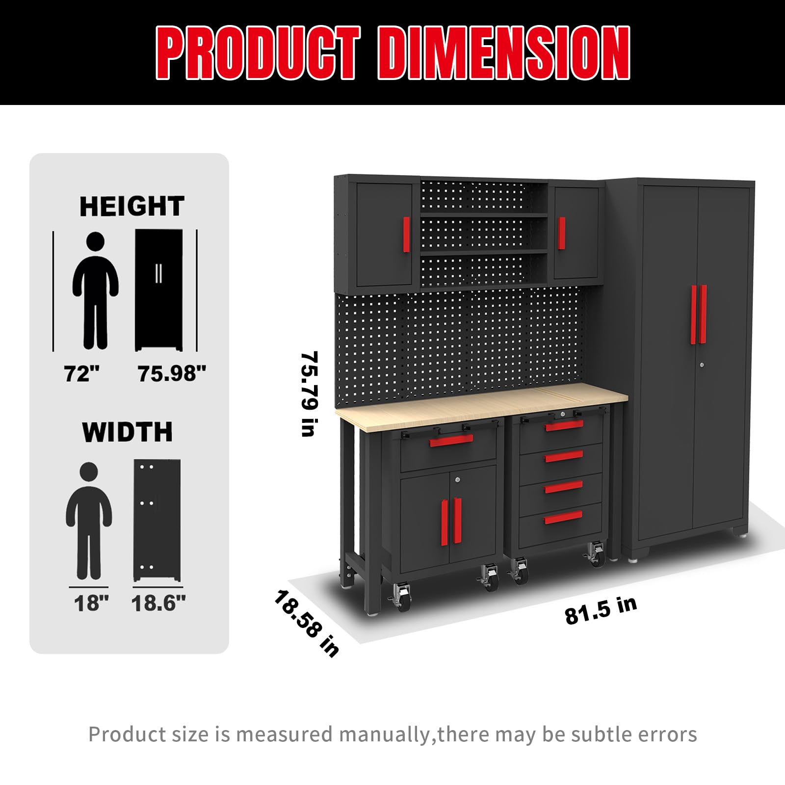 GSSTANDARD 6-Piece Black Garage Storage Cabinet Set with Steel Cabinets, Drawers & Rolling Chest - Heavy Duty Workshop Organization System with Pegboard - Perfect for Garage Tool Storage, DIY Projects & Home Workshop Organization
