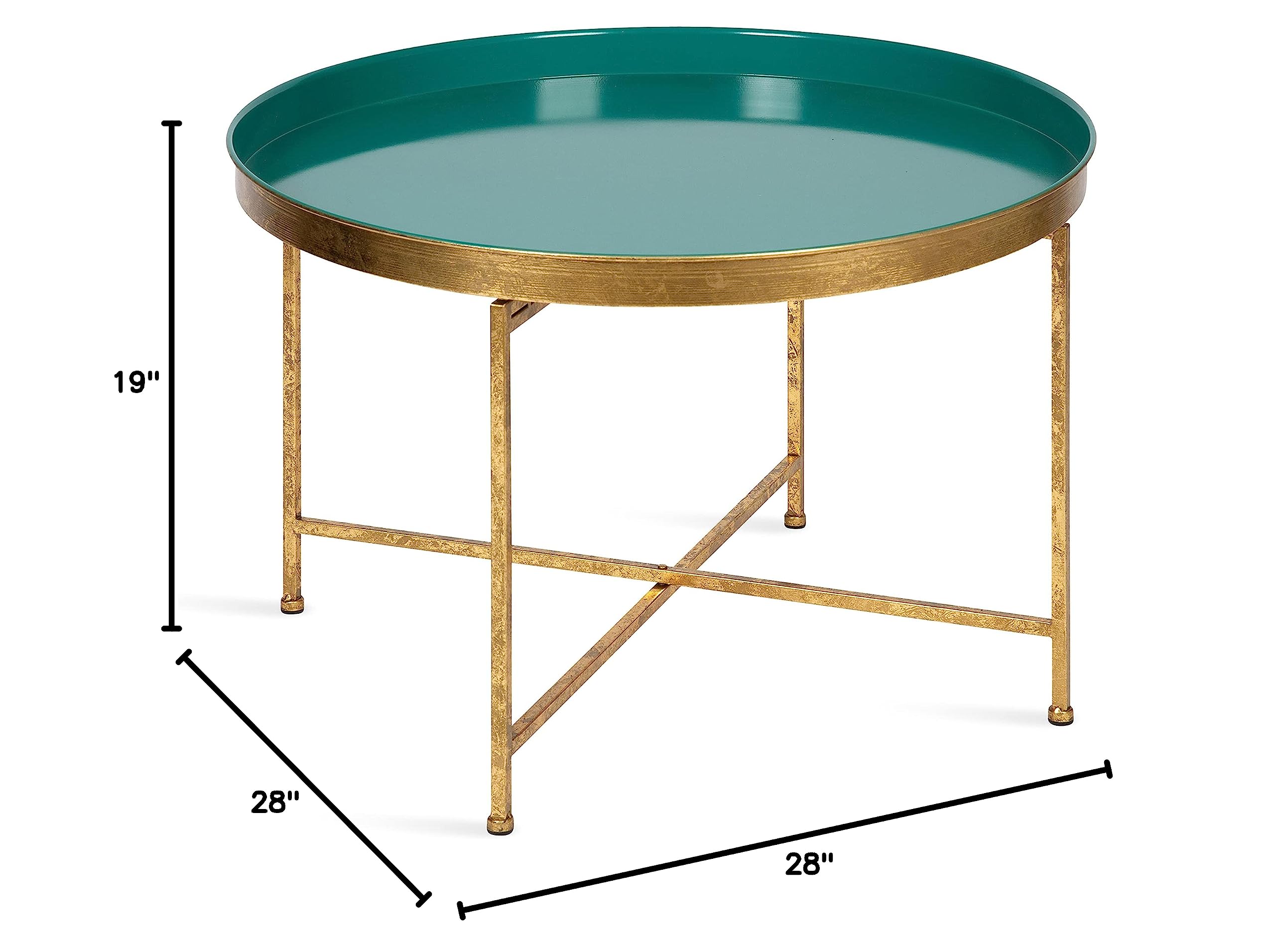 Kate and Laurel Celia Modern Coffee Table - 28 x 28 x 19 Inches, Teal and Gold Glamorous Folding Metal Table with Storage Shelf | Perfect for Living Room, Lounge & Small Space Decor