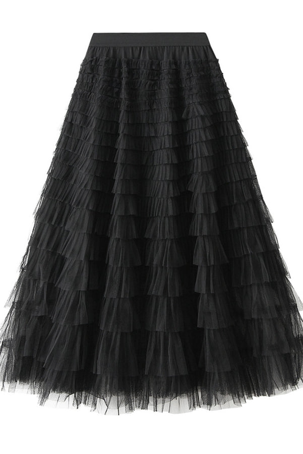 Be Your Own City Queen Tiered Elastic Waist Tulle Maxi Skirt - Women's Elegant Flowy Long Skirt for Parties, Weddings & Special Occasions