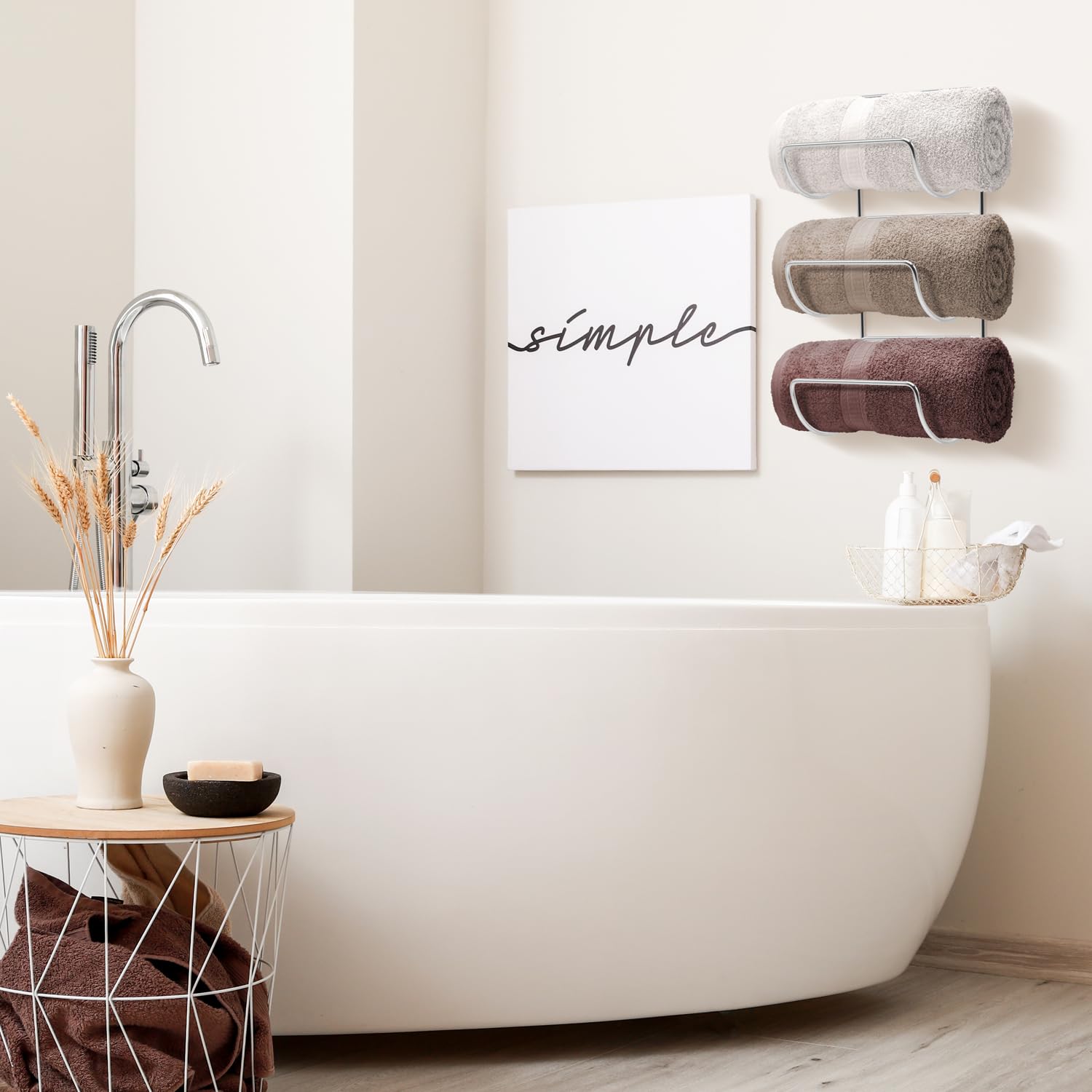 Sorbus 6-Tier Wall Mounted Towel Rack - Space Saving Bathroom Organizer for Rolled Towels, Washcloths & Linens - Silver Hanging Shelf for Bathroom, Spa, Salon Storage (Perfect for Small Bathrooms & Clutter-Free Organization)