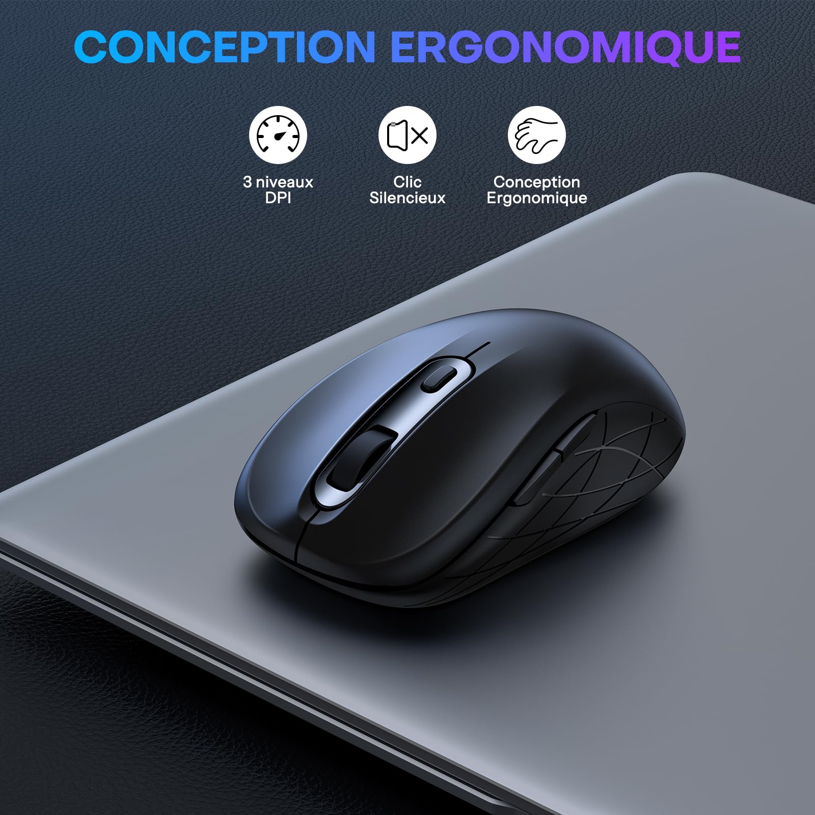 OMOTON Wireless Keyboard & Mouse Set, 2.4G AZERTY, Silent Ergonomic for PC - Home & Office Use