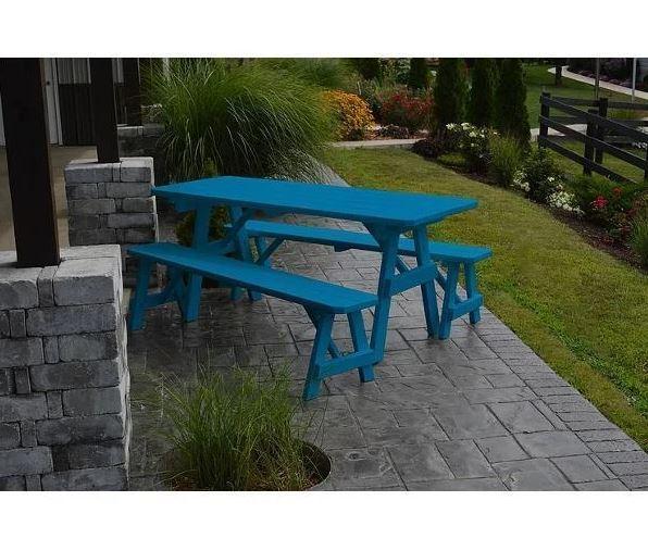 A & L Furniture Yellow Pine Traditional Dining Table with 2 Benches - Solid Wood Kitchen Table Set for Farmhouse, Cottage & Country Style Homes - Perfect for Family Meals & Entertaining Guests