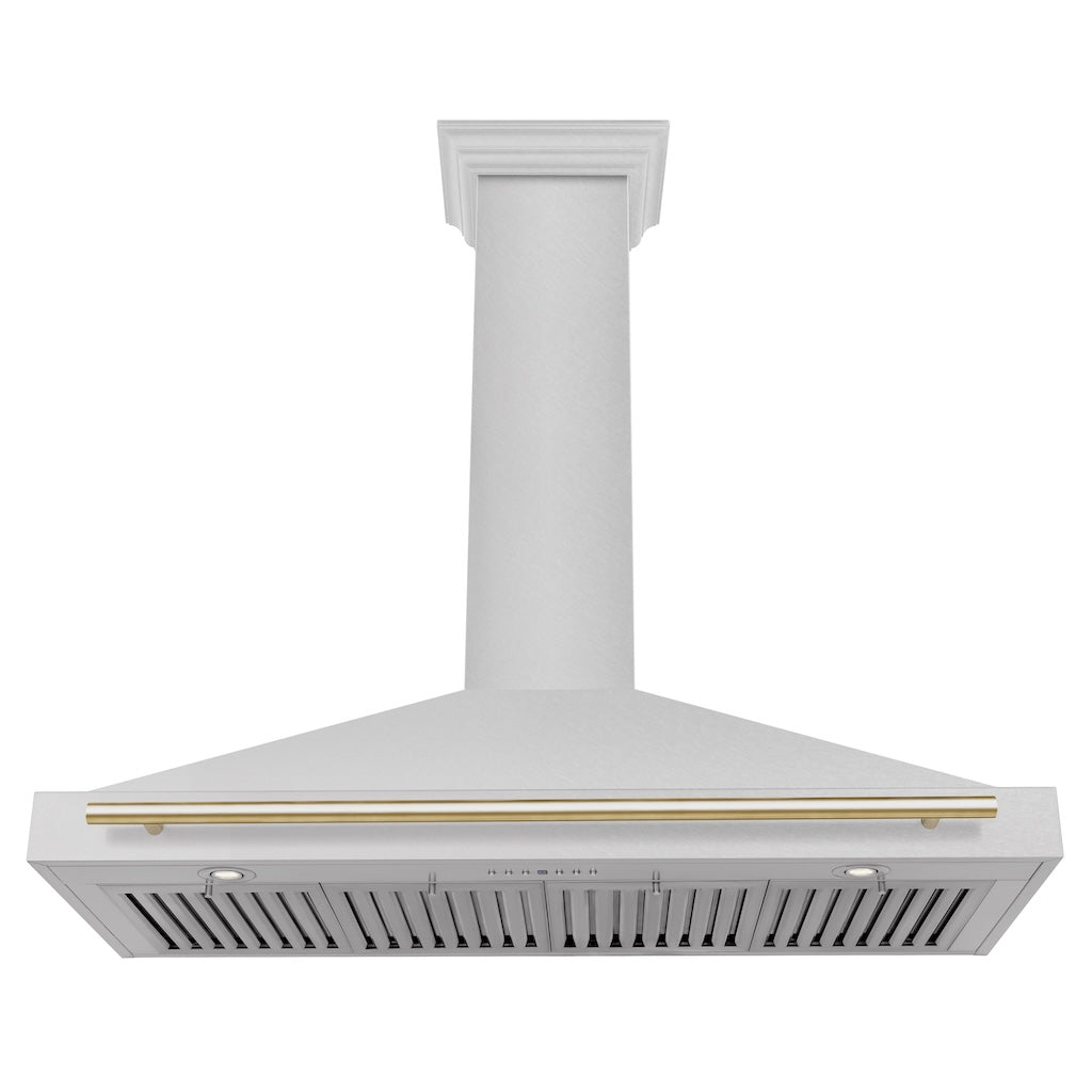 ZLINE KB4SNZ 36 G Autograph Edition 36-Inch Stainless Steel Wall Mount Range Hood with Convertible Satin Finish & Polished Gold Handle - Perfect for Modern Kitchens & Luxury Home Upgrades