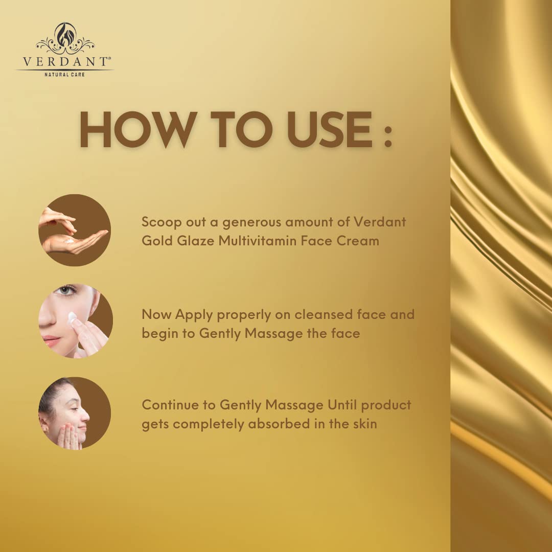 Verdant Gold Face Cream with Hyaluronic Acid & Vitamin A, B3 | Anti-Aging Moisturizer for Glowing Skin | Brightening & Hydrating Cream | Sulfate & Paraben Free | 100ml | Perfect for Night Routine & Dry Skin Care
