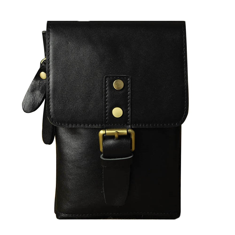 Genuine Leather Men's Waist Pack Bag - Small Satchel Crossbody Bag for Travel, Hiking & Everyday Use (Black)
