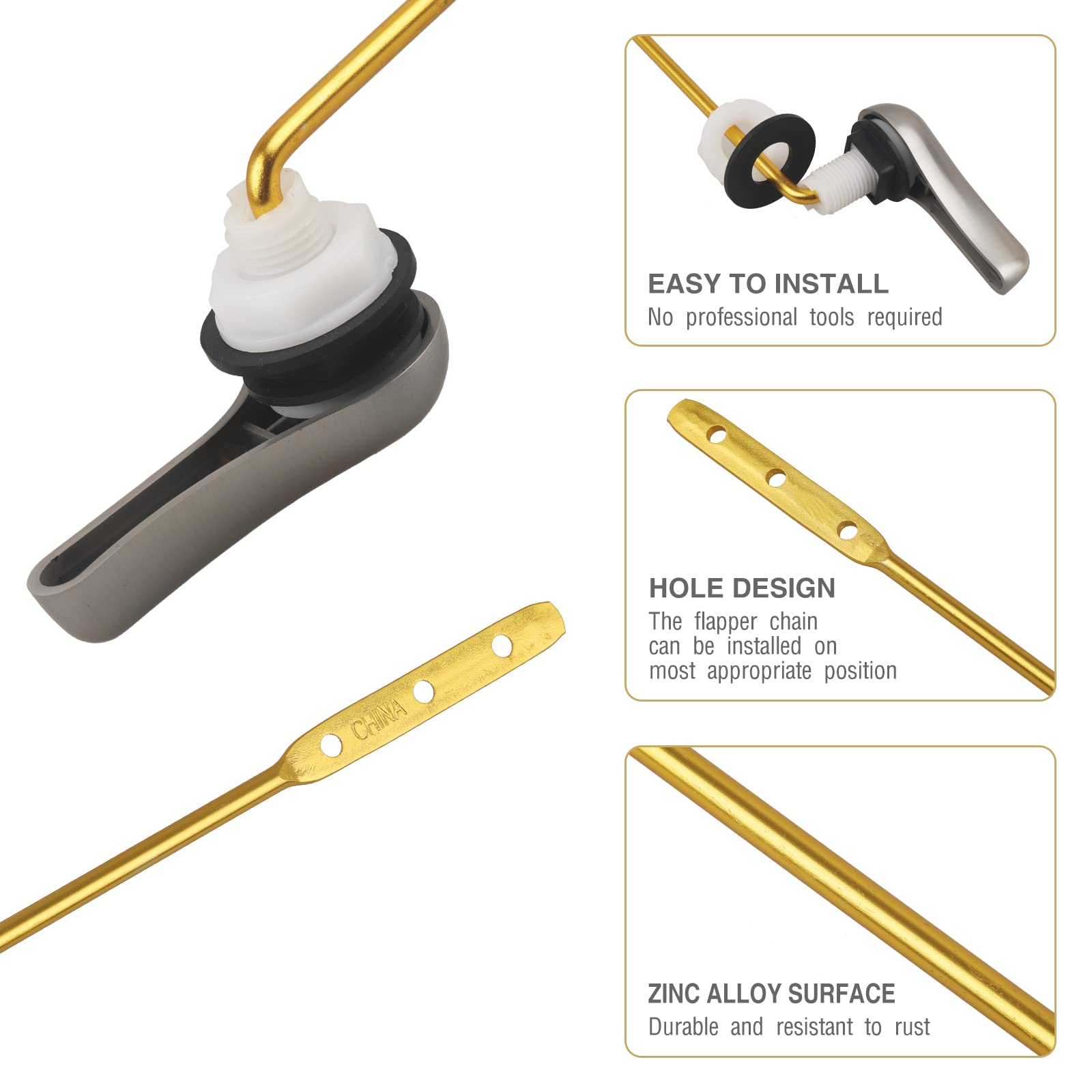 Jwodo Universal Toilet Flush Handle Replacement Kit - Satin Nickel Finish, Stainless Steel Flapper Chains - Compatible with Most Front Mount Toilets | Bathroom Repair & DIY Installation Accessories