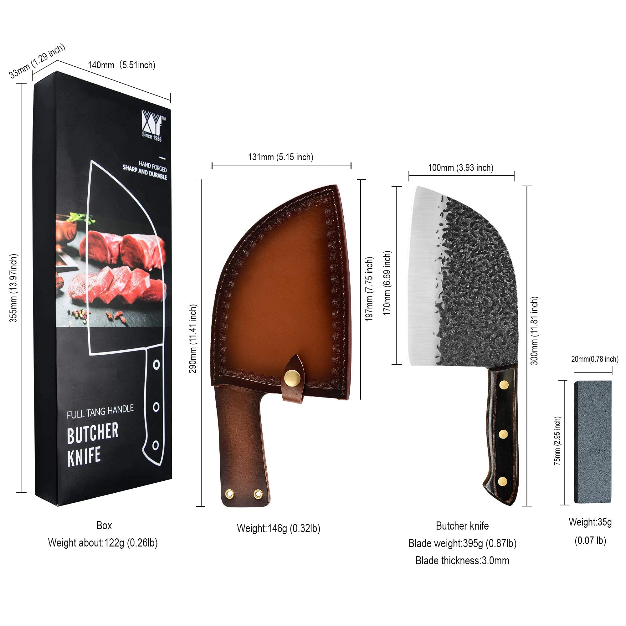 XYJ Full Tang Chinese Kitchen Knife Set - 8
