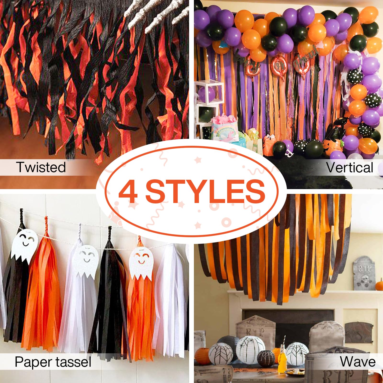 PartyWoo Crepe Paper Streamers - 6 Rolls (492ft Total) Orange Decorative Streamers for Birthday, Wedding & Party Decorations | DIY Backdrop, Photo Booth & Ceiling Decor (1.8