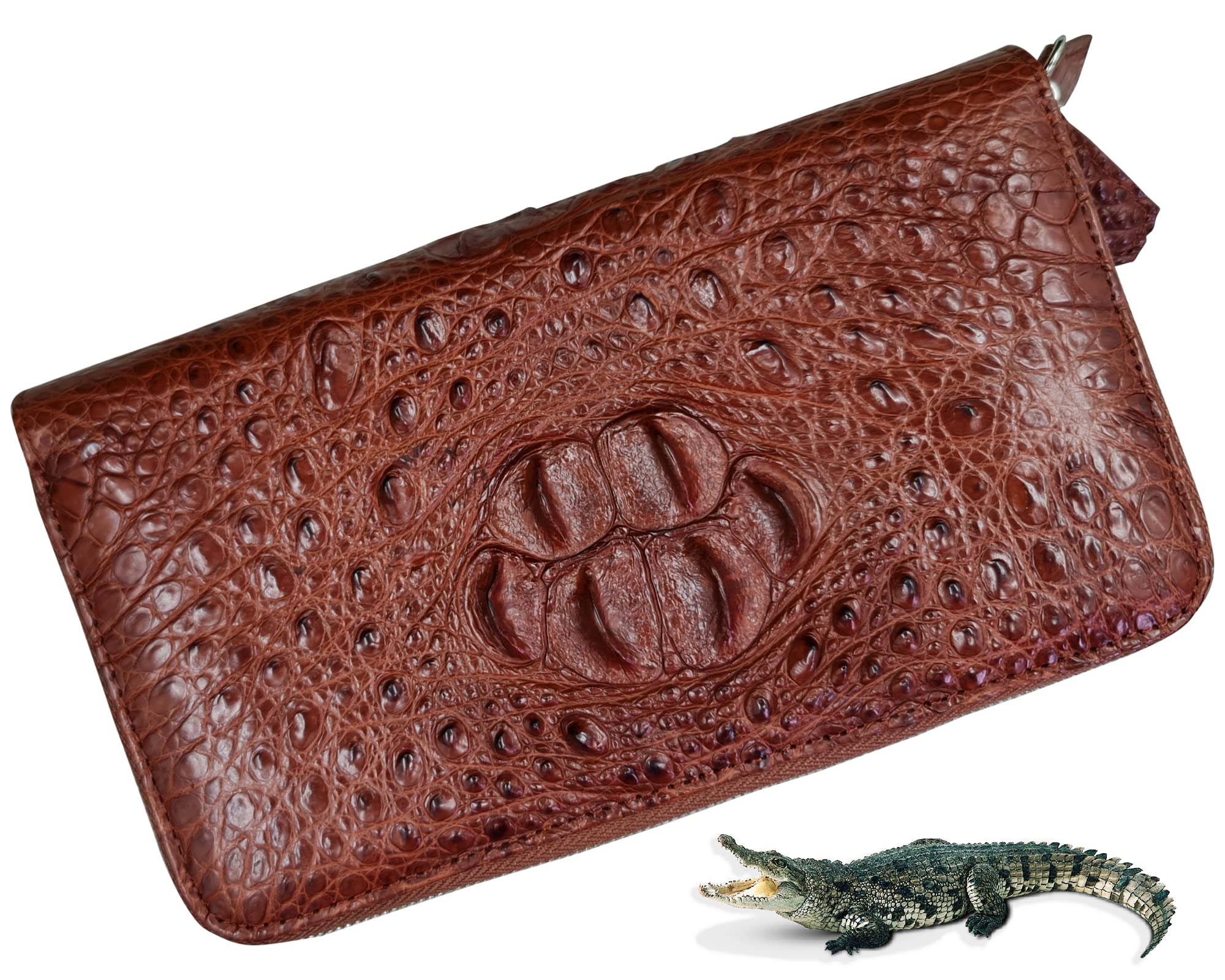 Light Brown Genuine Alligator Leather Men's Clutch Purse - Large Capacity Zip Around Business Organizer Wallet with RFID Blocking & Anti-Theft Protection - Perfect for Office, Travel, and Formal Events