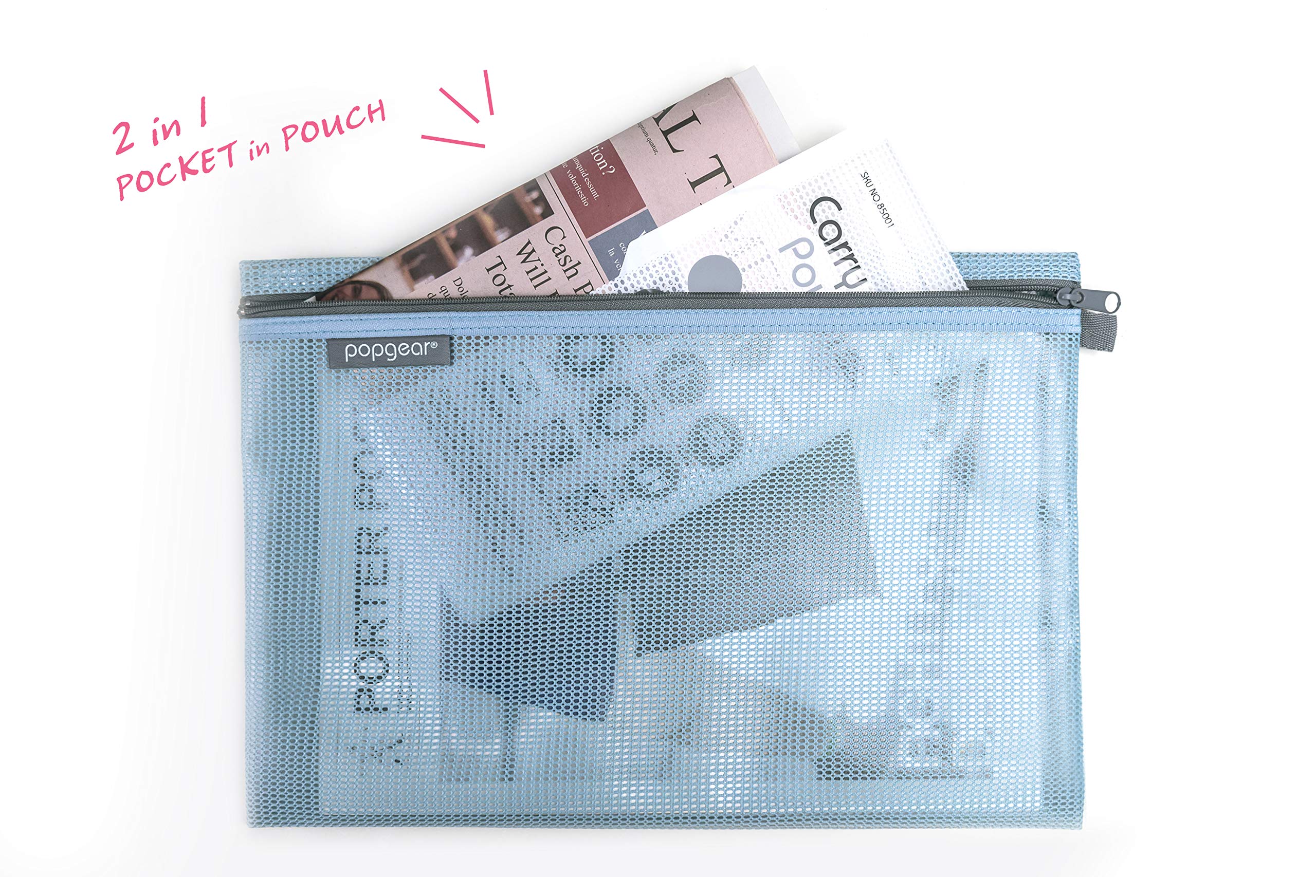 **PopGear Expandable Mesh Zipper Pouch - Waterproof Travel Organizer for Toiletries, Cosmetics & Documents - Compact Packing Pouches (3-Pack, 3 Colors) - Perfect for Travel, Gym & Office Use**