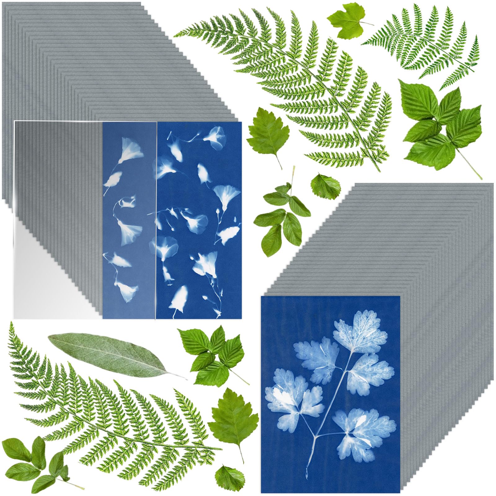 60 Sheets Sun Print Paper Cyanotype Kit - A6 Light Sensitive Solar Photography Paper with Acrylic Board for DIY Crafts, Kids Art Projects (4.1 x 5.8 inch) - Perfect for Nature Printing, Botanical Art & Educational STEM Activities