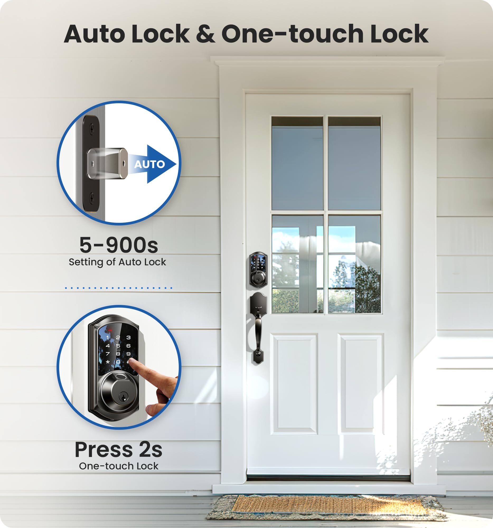 Veise Smart Fingerprint Door Lock with Keypad - Keyless Entry Deadbolt, App Control & Auto Lock, Matte Black - Easy Install for Home Security (Front Door, Apartment, Office)