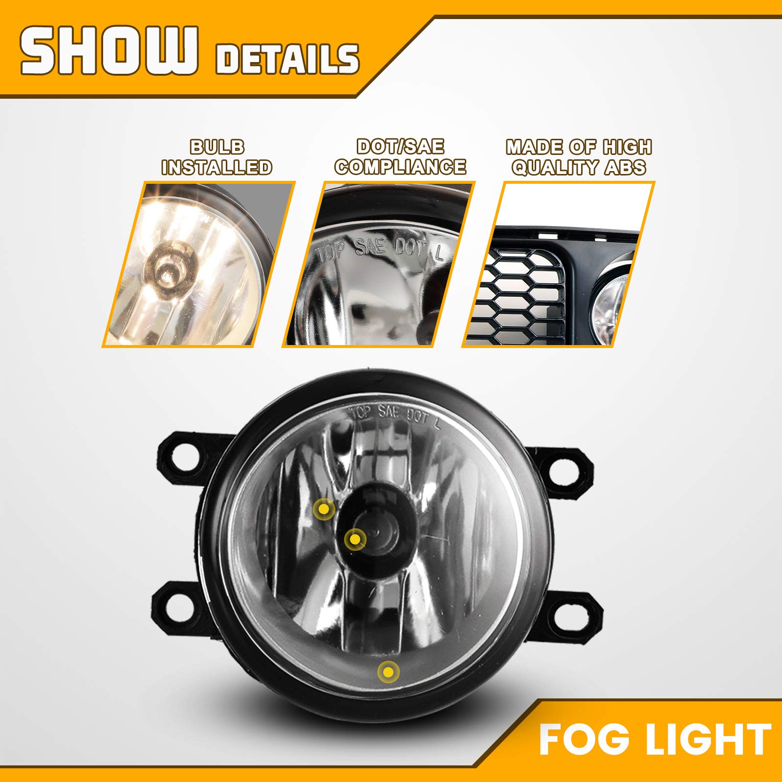 AutoWiki Clear Lens Fog Lights Compatible with 2005-2010 Scion TC - OEM Replacement Fog Lamps with Grill, Switch & Wiring Kit (1 Pair) - Perfect for Night Driving & Enhanced Visibility in Foggy Conditions