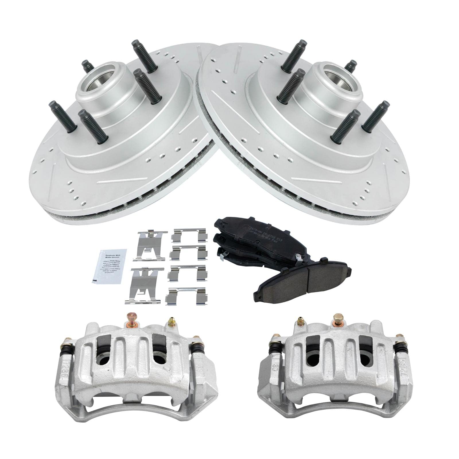 TRQ Front Performance Brake Pad & Rotor Kit - Ceramic Vented Premium G-Coated - Compatible with 2000-2001 Ford F-150 | Smooth Stopping Power for Trucks, SUVs & Towing | Durable Brake Caliper, Pads & Rotors Set for Highway & Off-Road Driving
