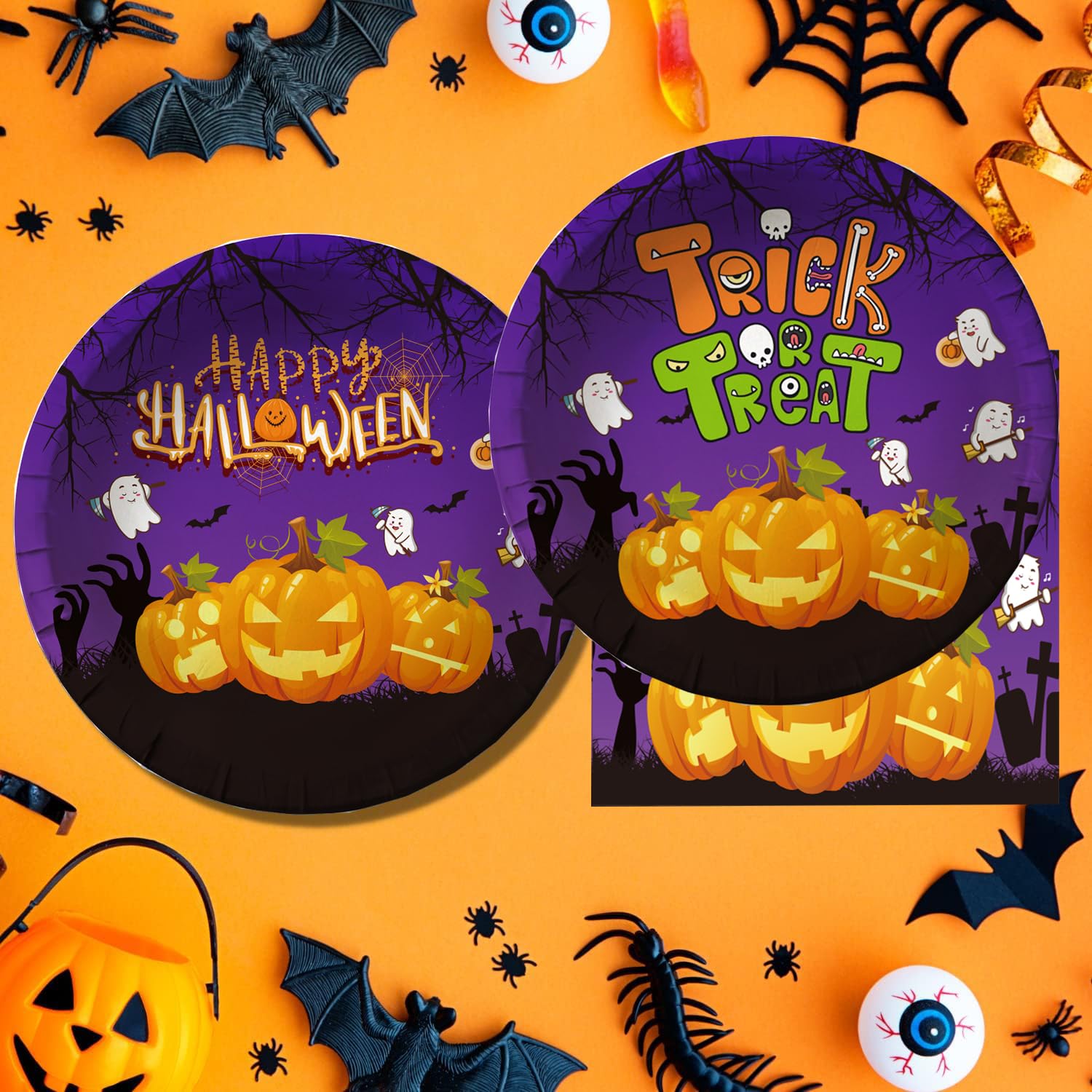 40Packs Halloween Party Supplies 2024 - 20 Spooky Plates & 20 Creepy Napkins for Halloween Decorations, Dinnerware, and Themed Parties - Perfect for Trick or Treat, Haunted House, and Halloween Festivities