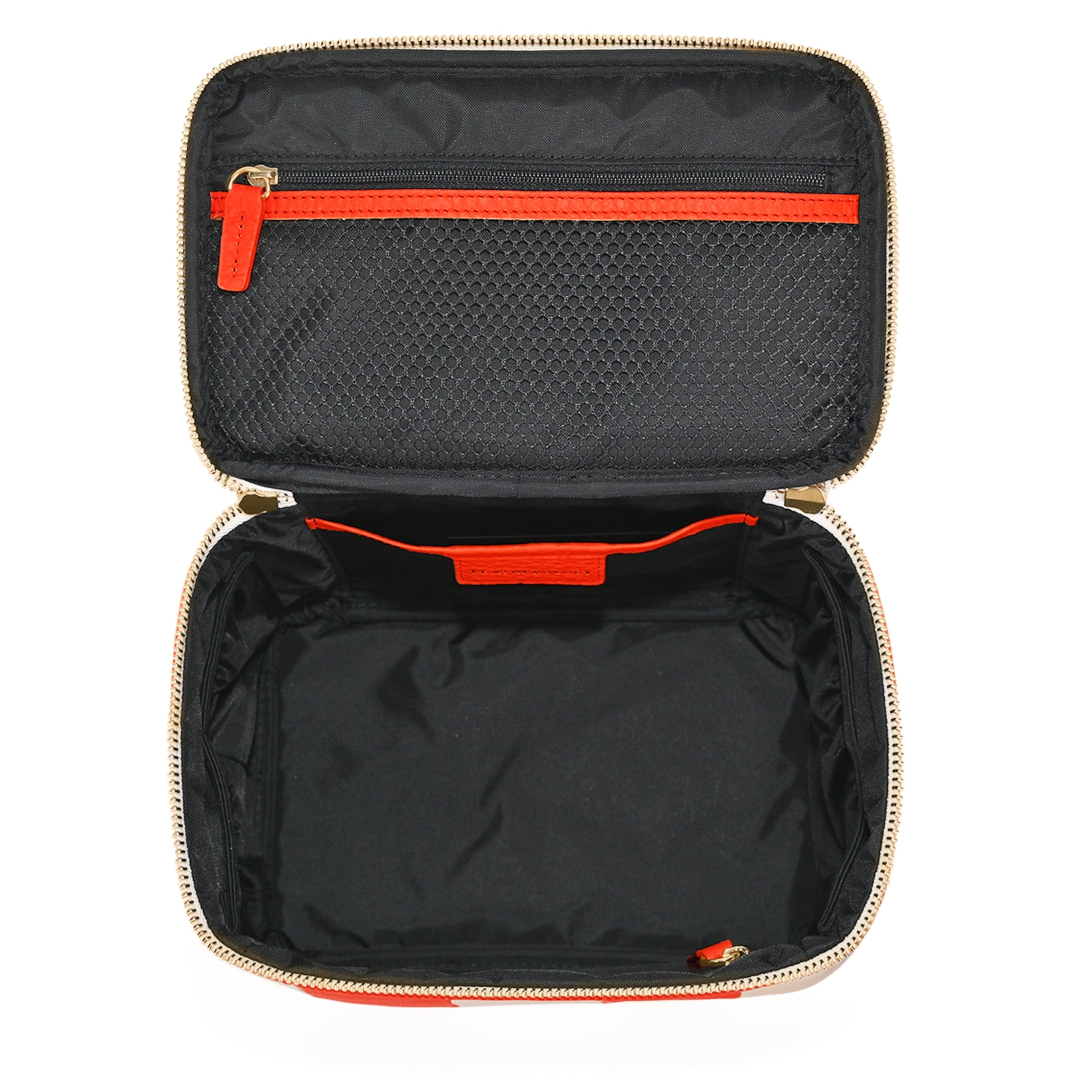 Professional Medium Train Case Makeup Organizer - Clementine/Sand Stripe Design for Travel, Salon & Home Storage | Durable Cosmetic Storage Solution for Makeup Artists & Beauty Enthusiasts