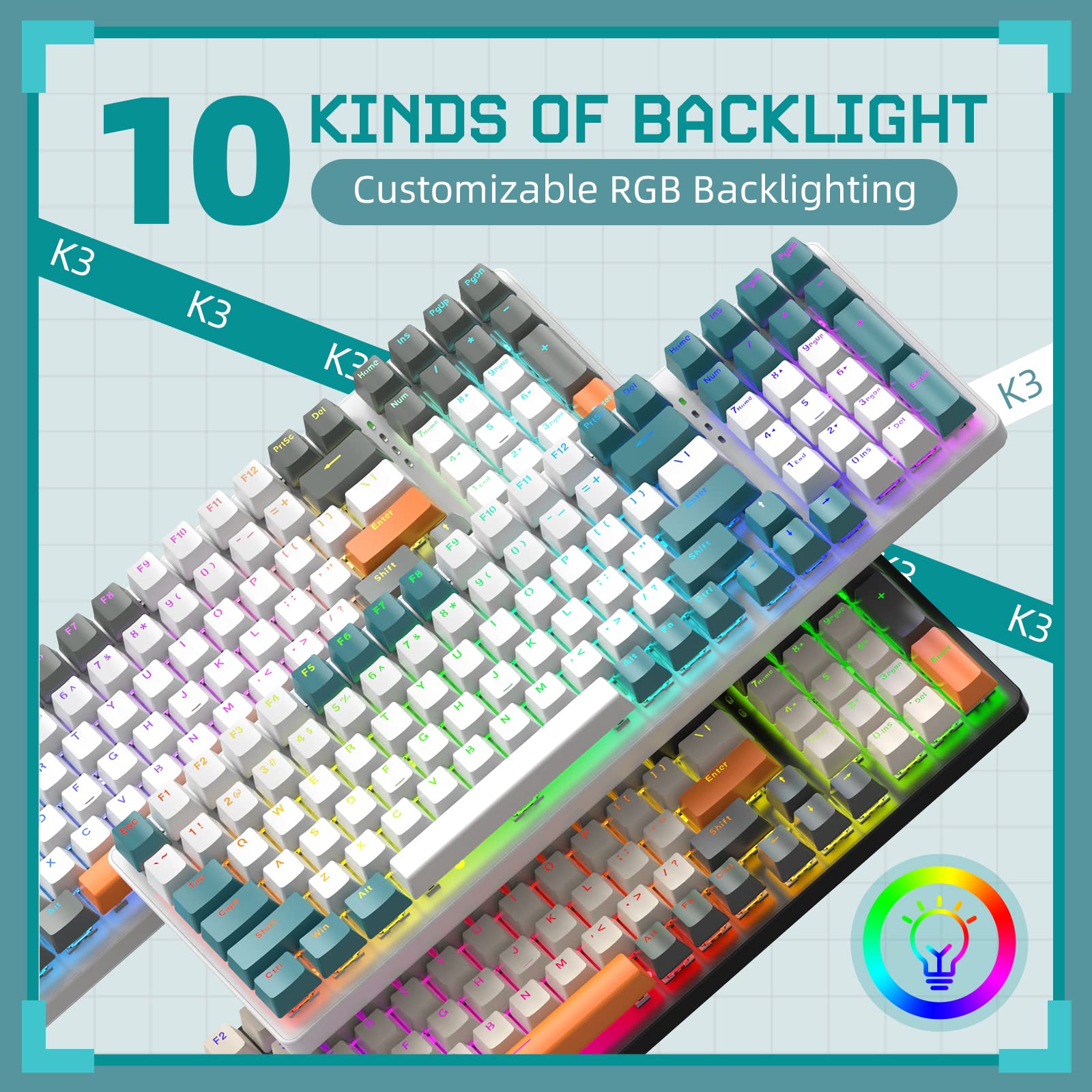 K3 PRO RGB Mechanical Gaming Keyboard - 96% Compact, Red Switch for PC/Mac/Xbox Gamers - Perfect for Esports & Office Use