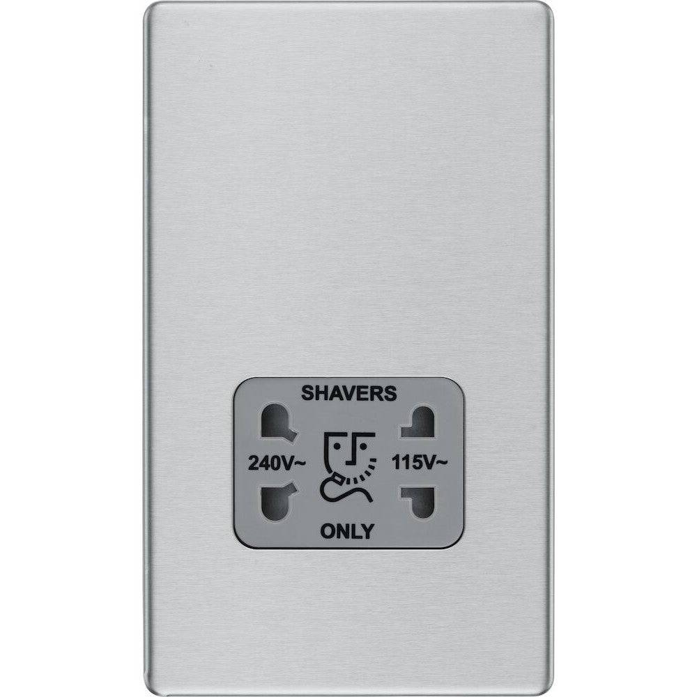 BG Nexus FBS20G Screwless Brushed Steel Shaver Socket - Perfect for Bathroom, Salon & Hotel Grooming Stations