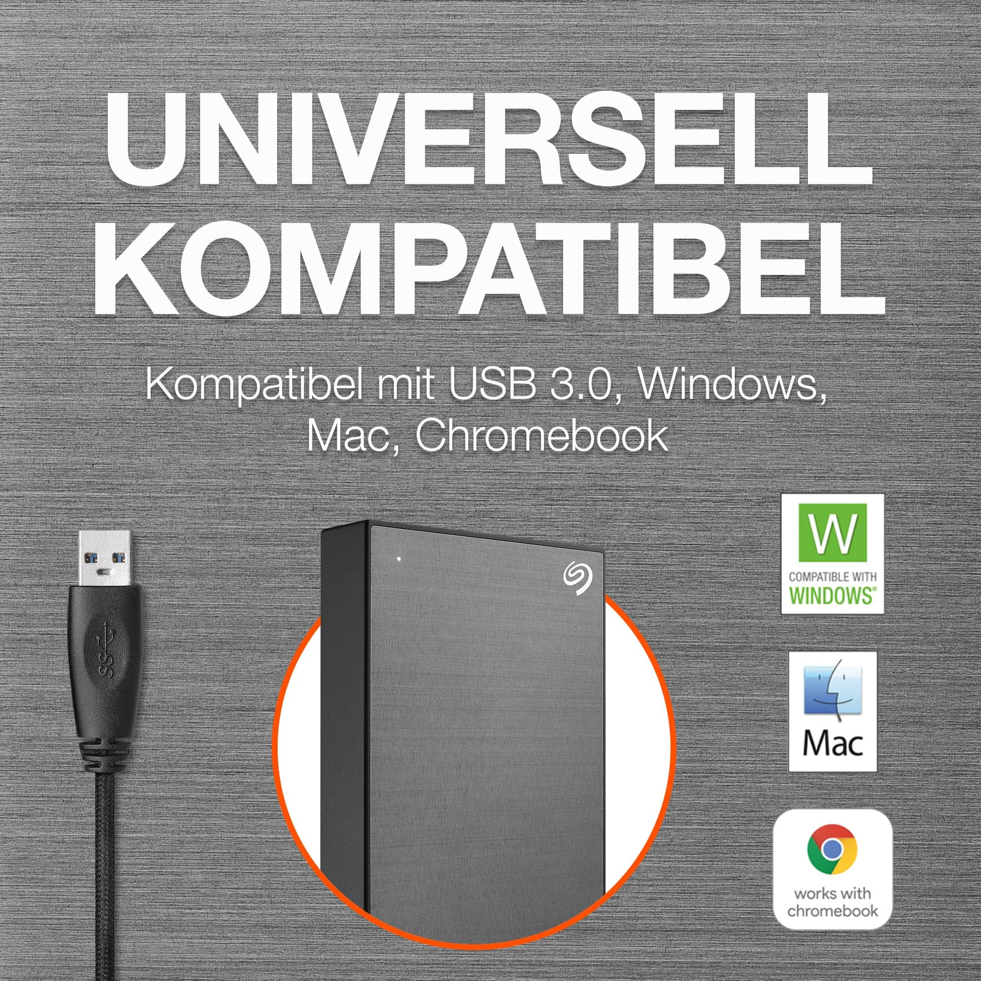 Seagate One Touch 5TB Portable External Hard Drive with Password Protection - USB 3.0 for PC, Mac & Laptop - Space Gray (STKZ5000404) | Includes Data Rescue Service | Perfect for Backup, Storage & File Sharing