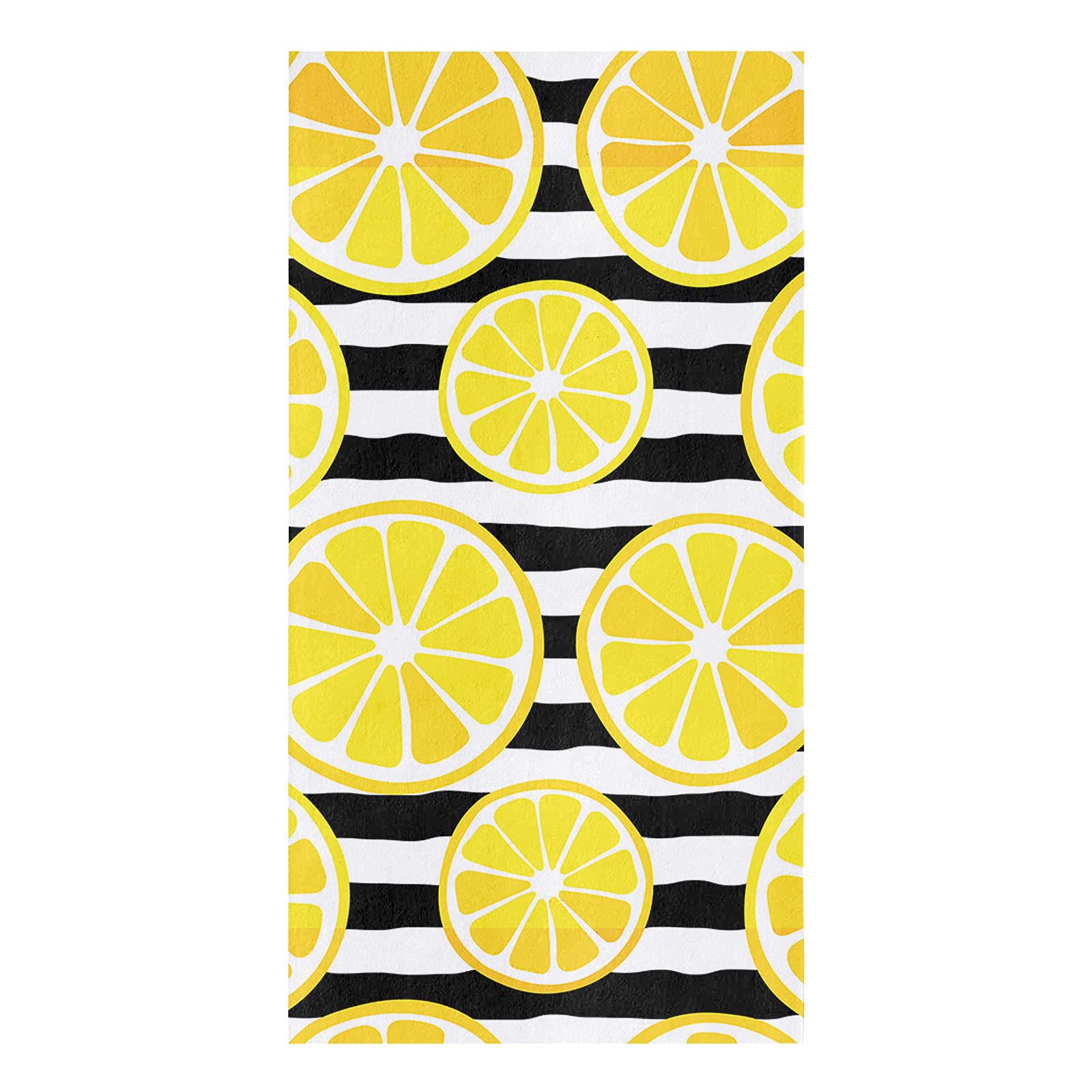 Zadaling Kitchen Towels - 16x28 Inches Soft Cotton Dish Cloths, Tea Towels & Hand Towels (1 Pack) - Yellow Summer Lemon Black White Stripe Design - Perfect for Cooking, Cleaning & Home Decor